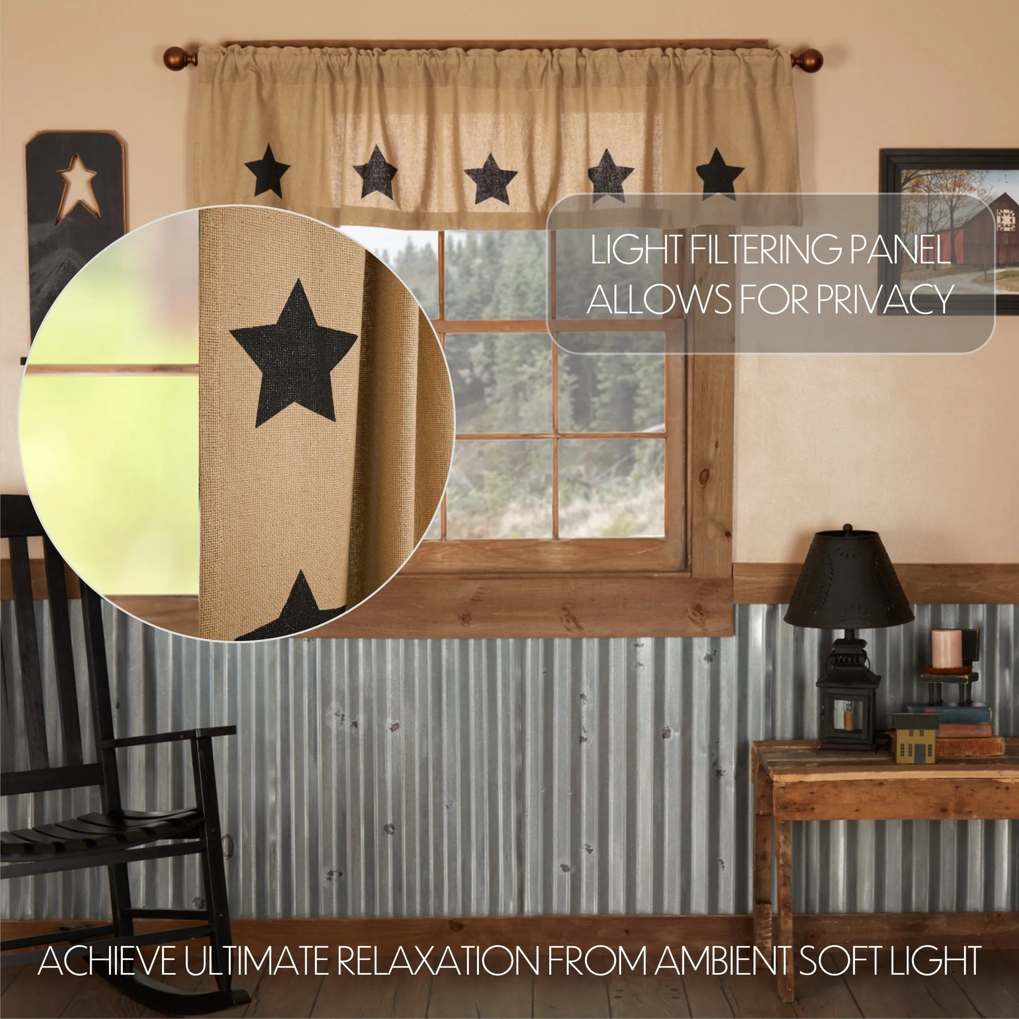 Burlap w/ Stencil Stars Valance
