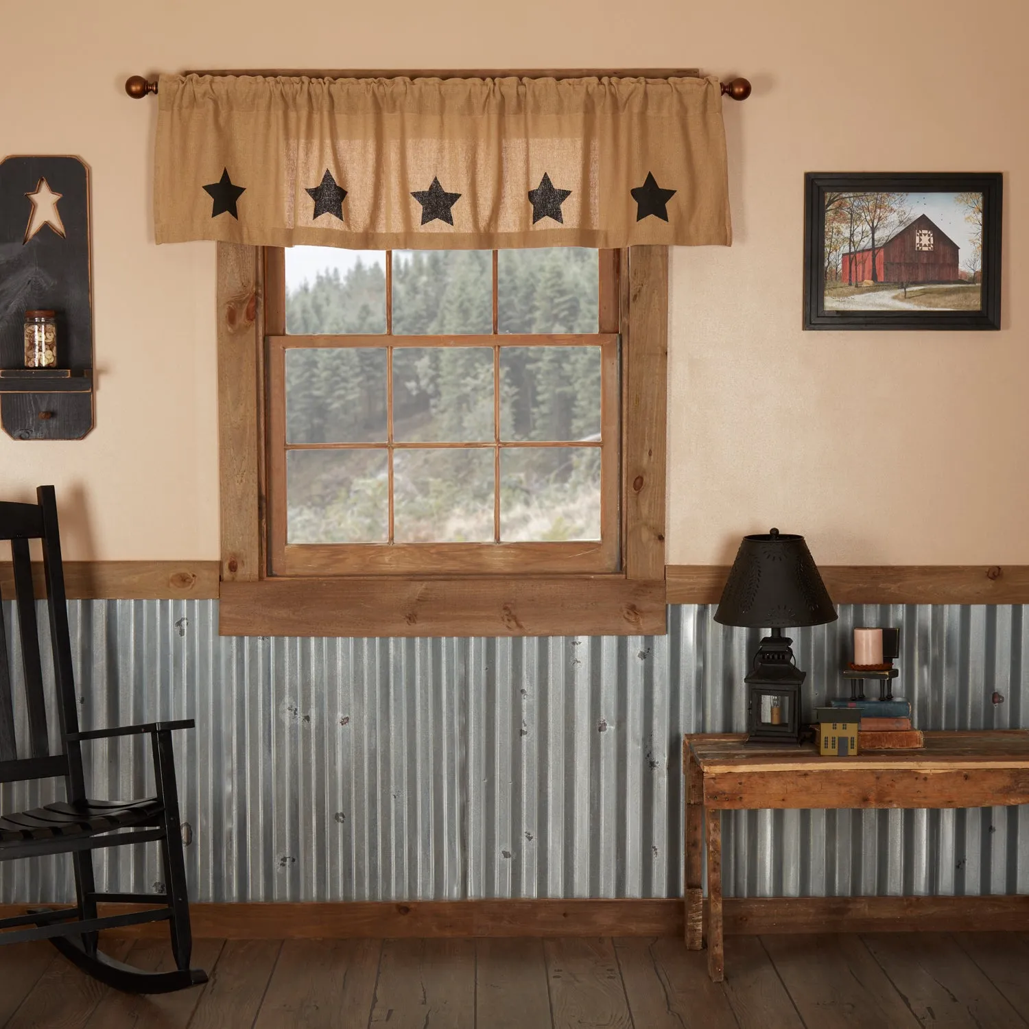 Burlap w/ Stencil Stars Valance