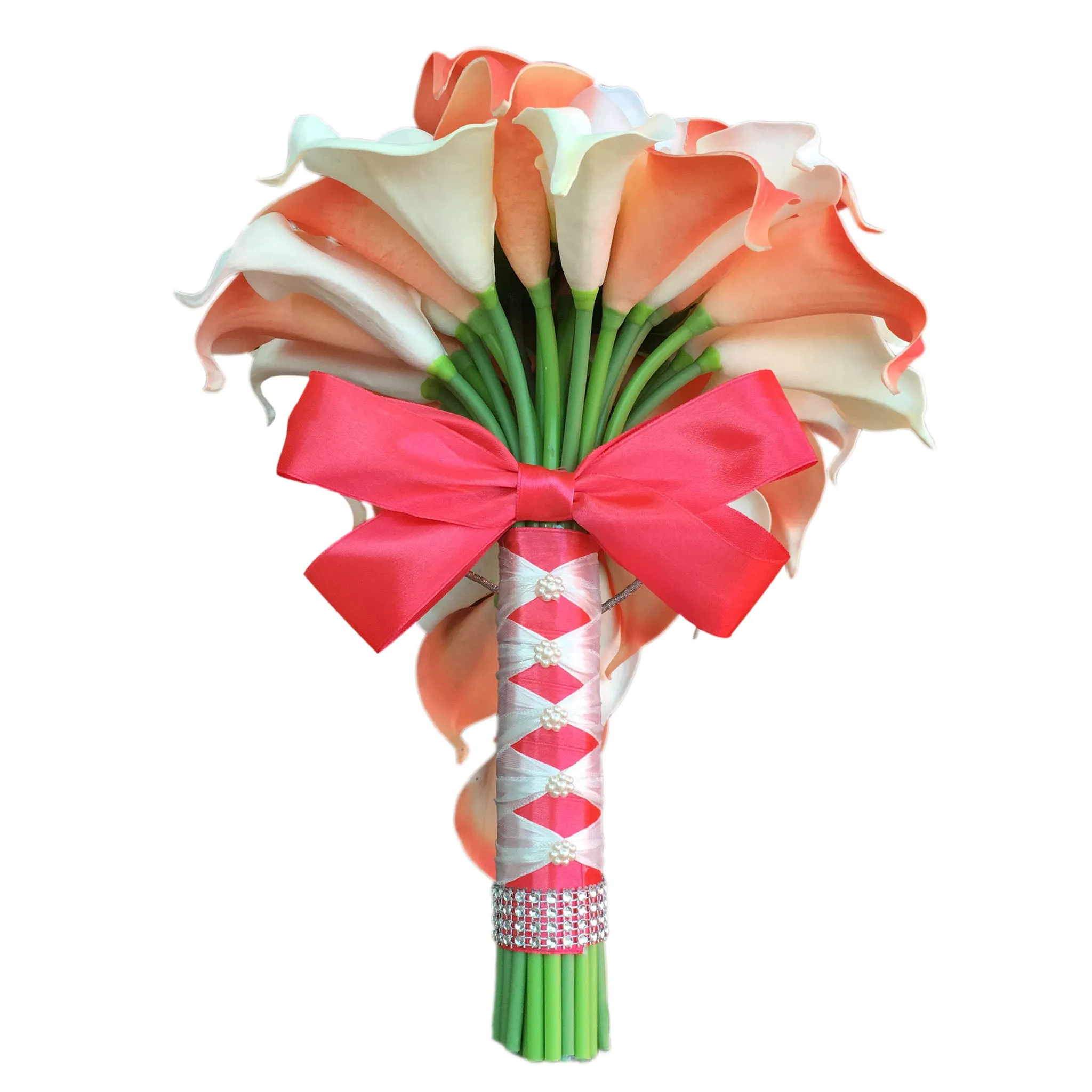 Cascade Calla Lily Bouquet White Rose Wedding Bouquet Cascading