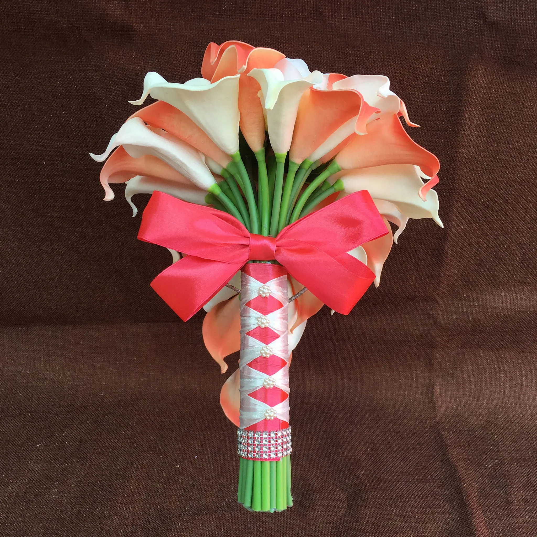 Cascade Calla Lily Bouquet White Rose Wedding Bouquet Cascading