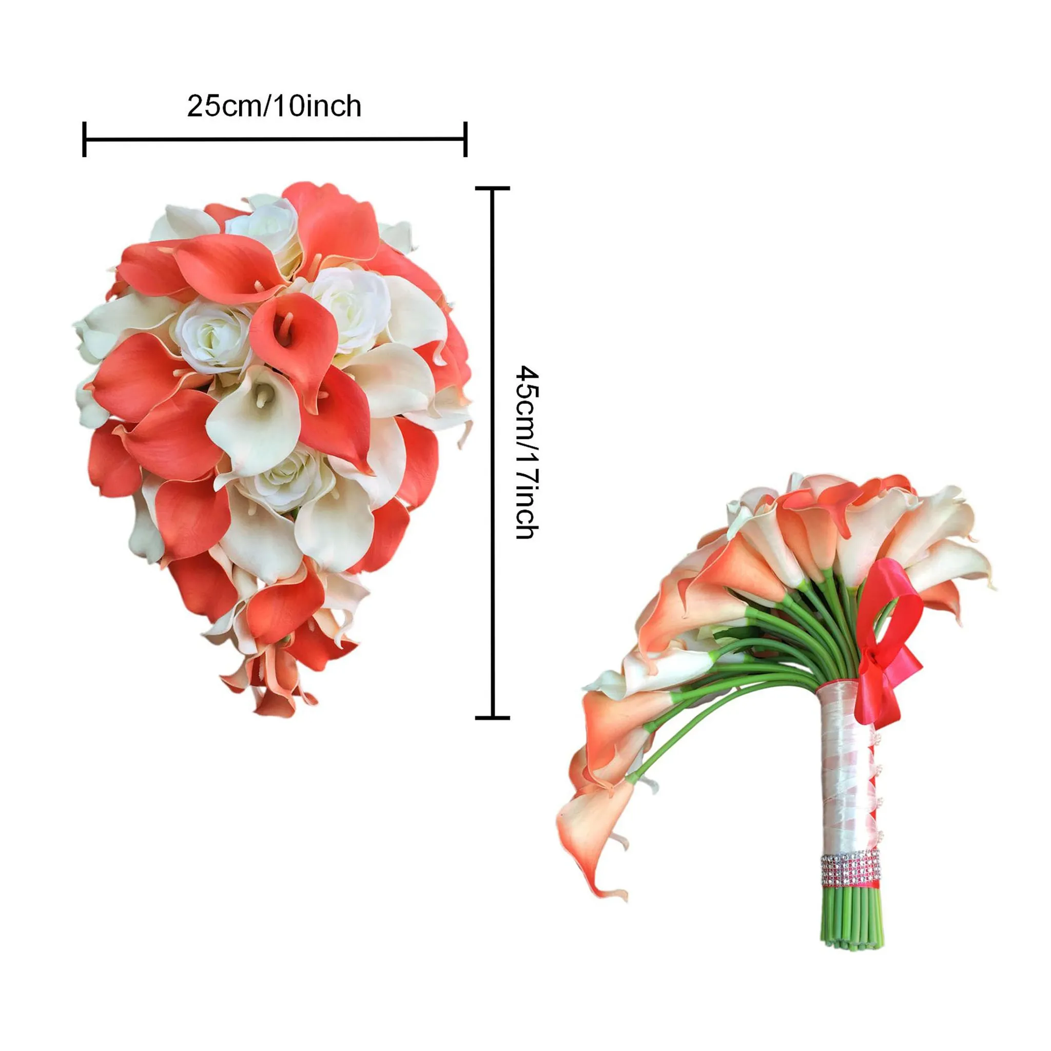 Cascade Calla Lily Bouquet White Rose Wedding Bouquet Cascading