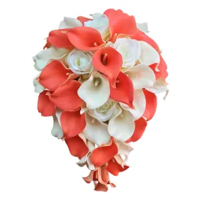 Cascade Calla Lily Bouquet White Rose Wedding Bouquet Cascading
