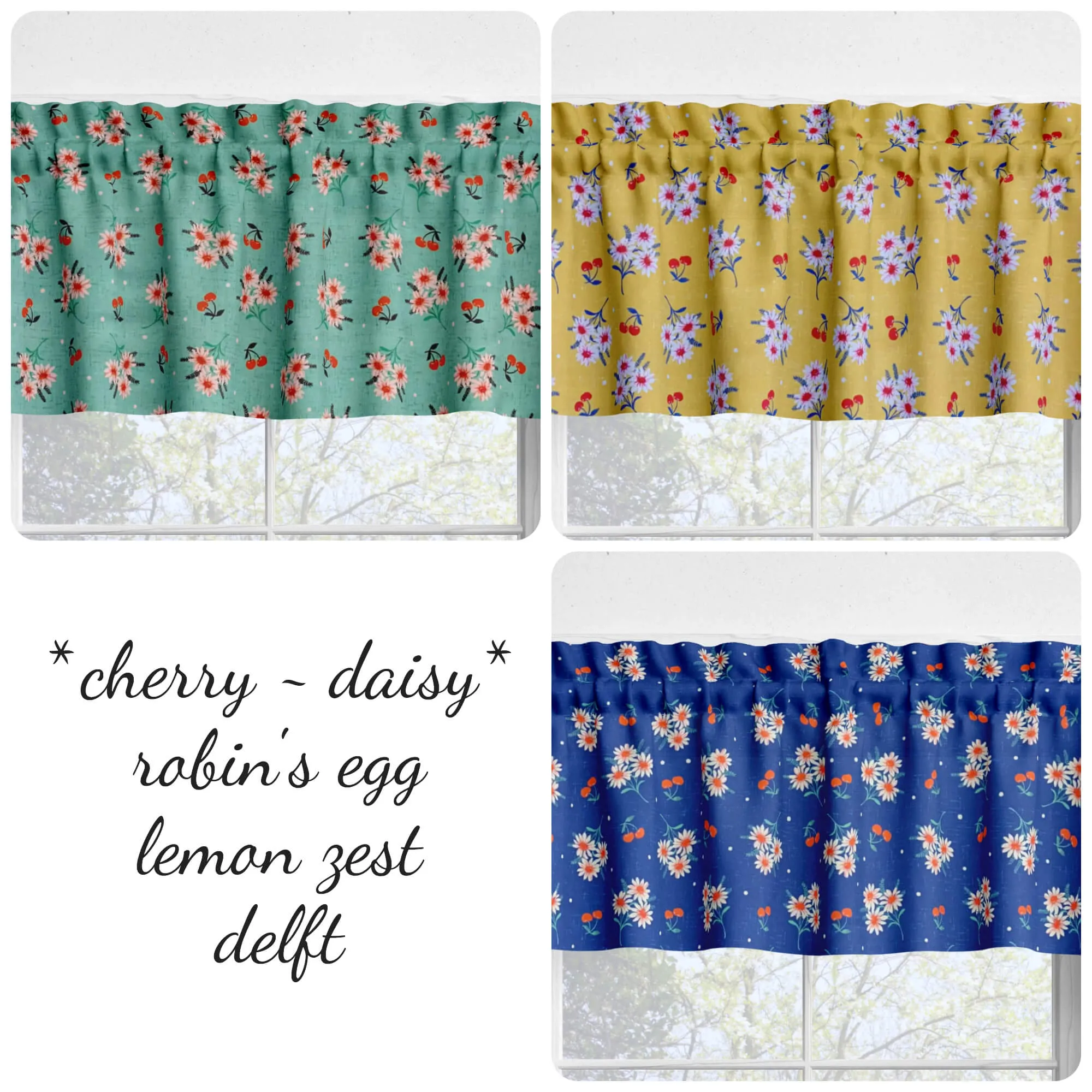 Cherry Daisy Kitchen Valances and Cafe Curtains