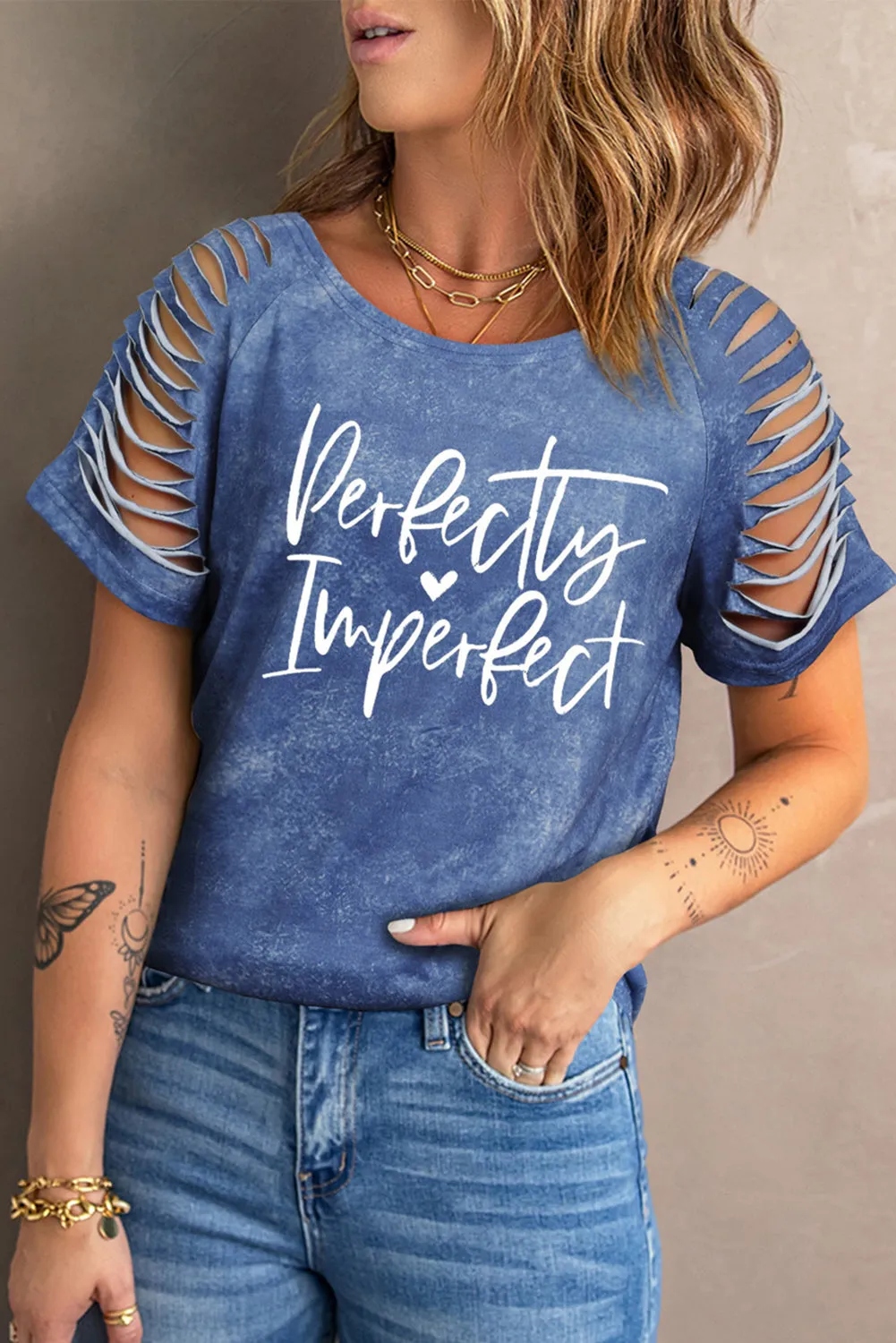 Daisy Letter Print Cut-out Short Sleeve T-shirt
