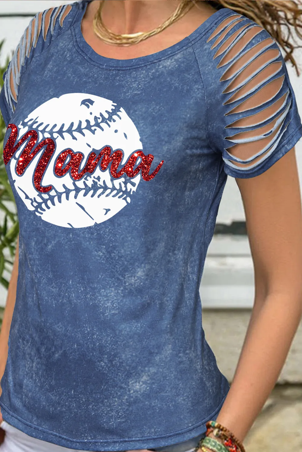 Daisy Letter Print Cut-out Short Sleeve T-shirt