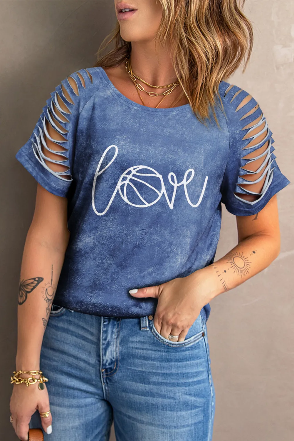 Daisy Letter Print Cut-out Short Sleeve T-shirt