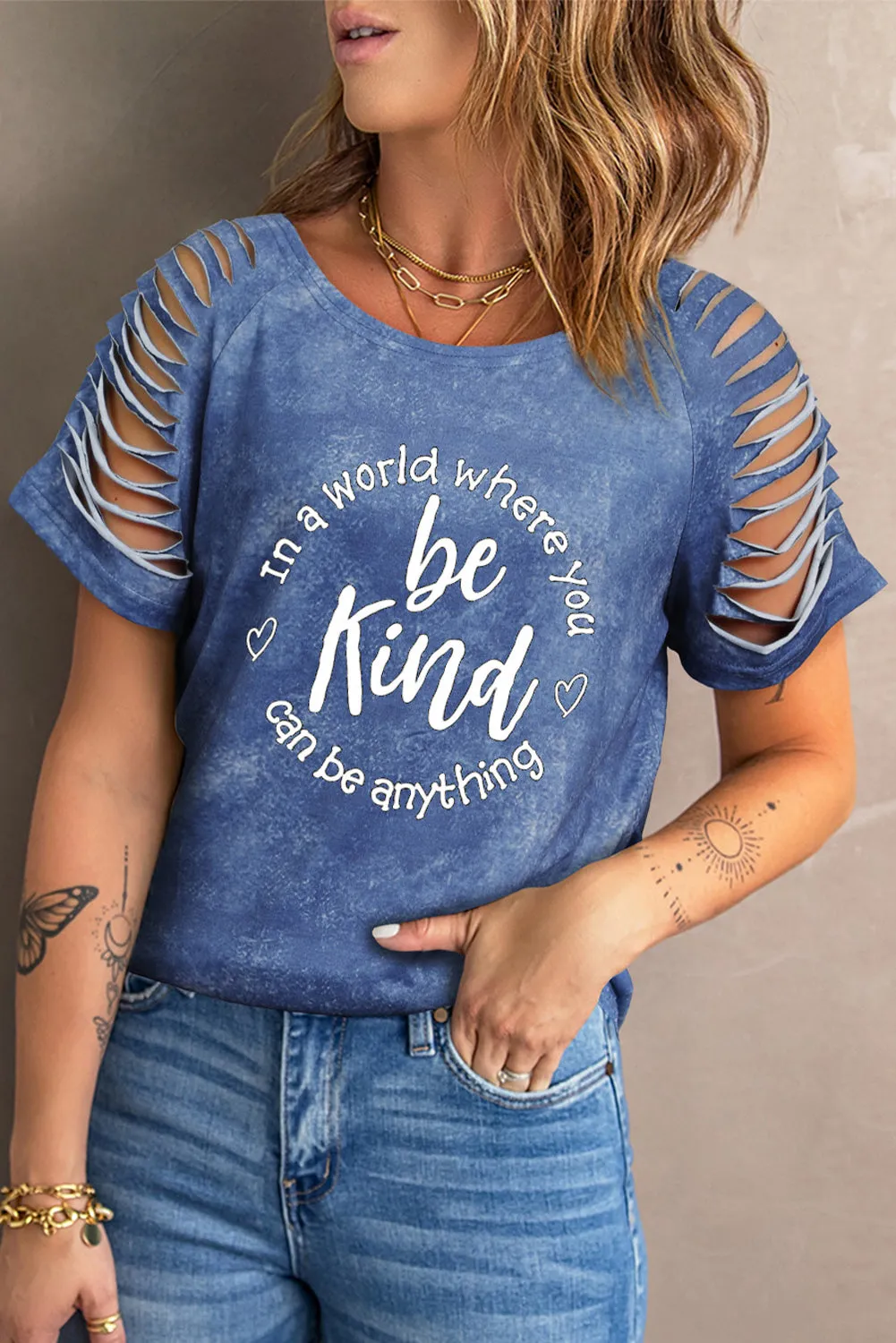 Daisy Letter Print Cut-out Short Sleeve T-shirt