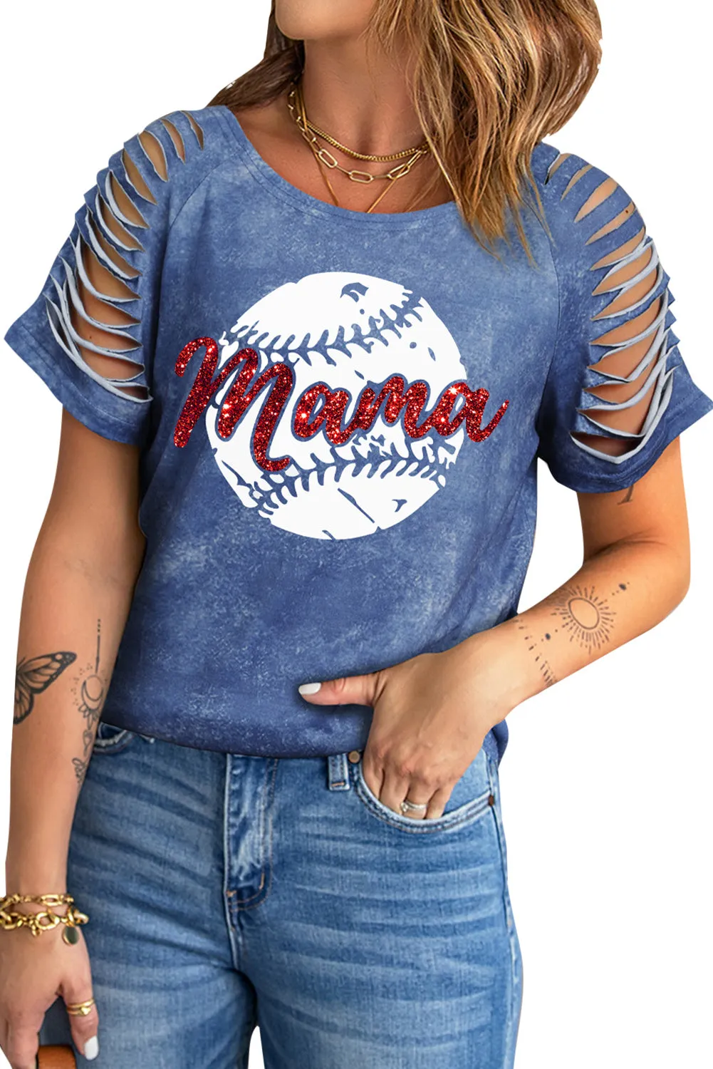 Daisy Letter Print Cut-out Short Sleeve T-shirt