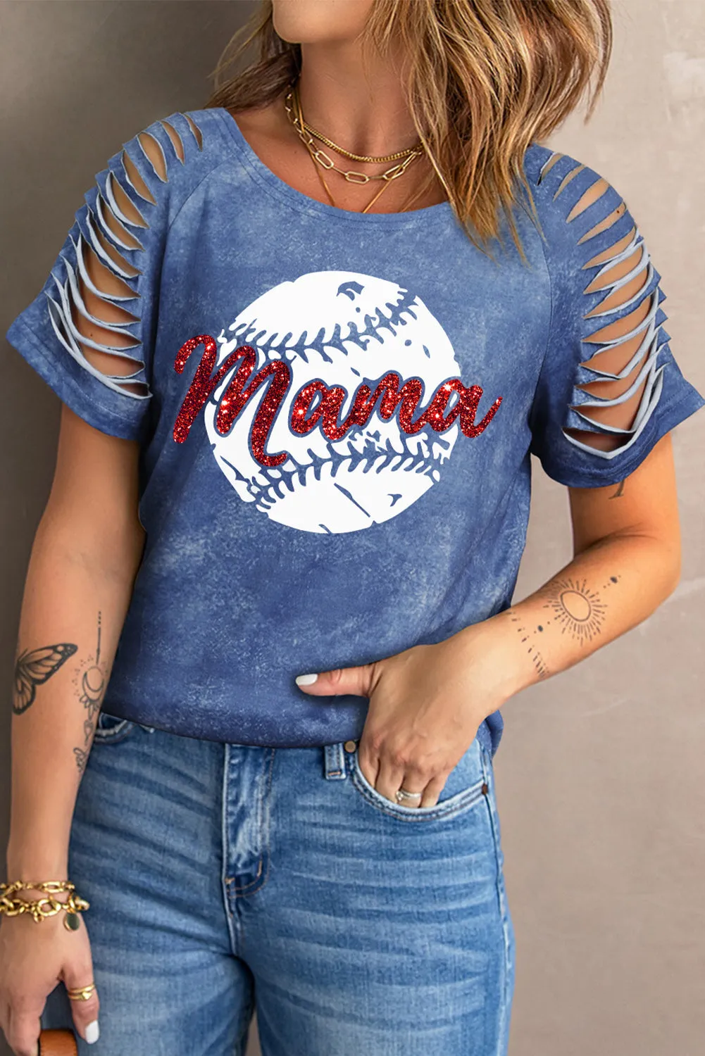 Daisy Letter Print Cut-out Short Sleeve T-shirt