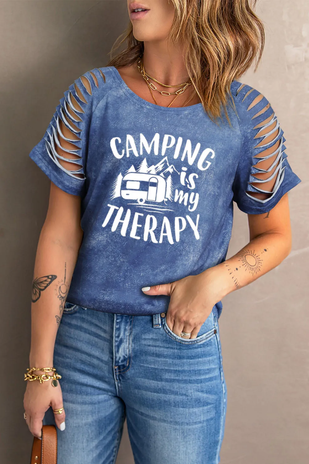 Daisy Letter Print Cut-out Short Sleeve T-shirt