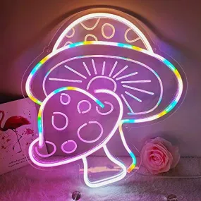 DIVATLA Mushroom Neon Sign with 3D Art,Powed by USB Neon Mushroom Sign. Colorful Neon Sign Mushroom with Dimmable Switch (mushroom)