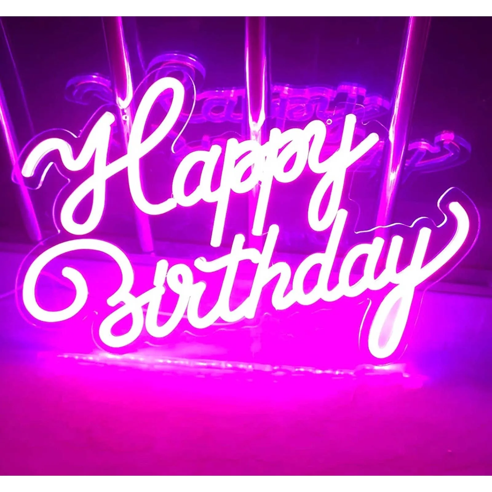 Fancy Vivid Pink Happy Birthday LED Night Light Room Wall Party Decoration