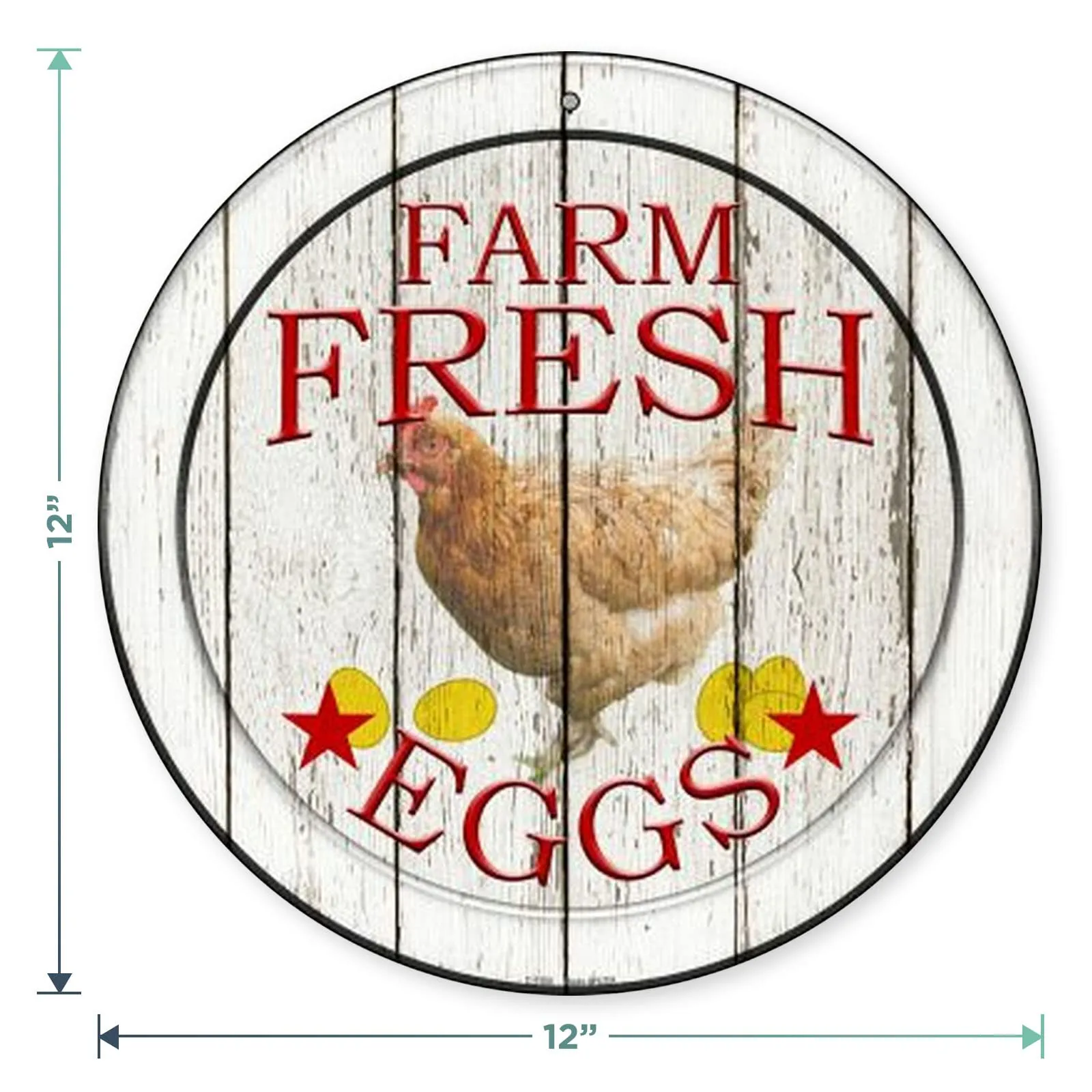 Farm Fresh Eggs Farmhouse and Garden Chicken Metal Circular 12" Sign