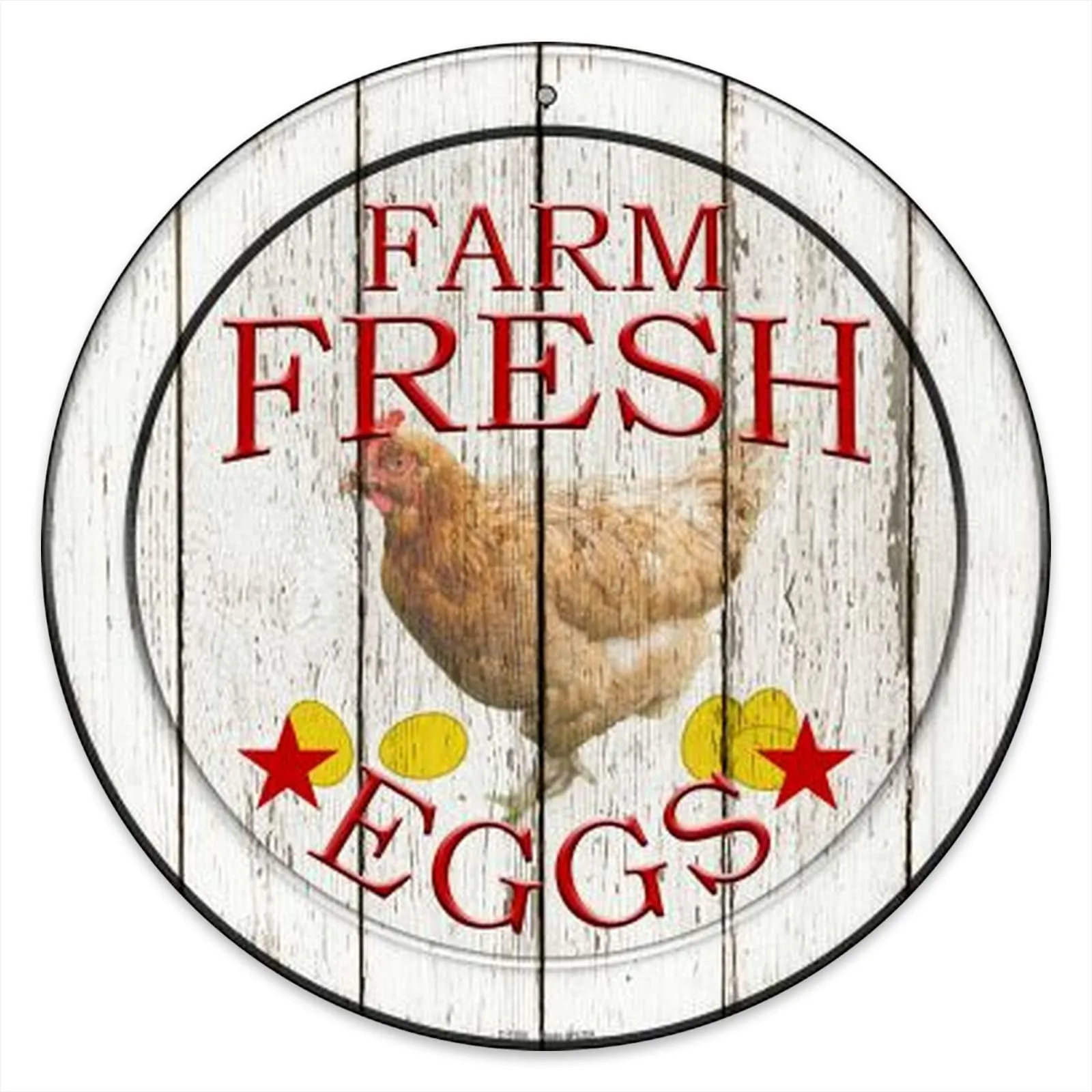 Farm Fresh Eggs Farmhouse and Garden Chicken Metal Circular 12" Sign
