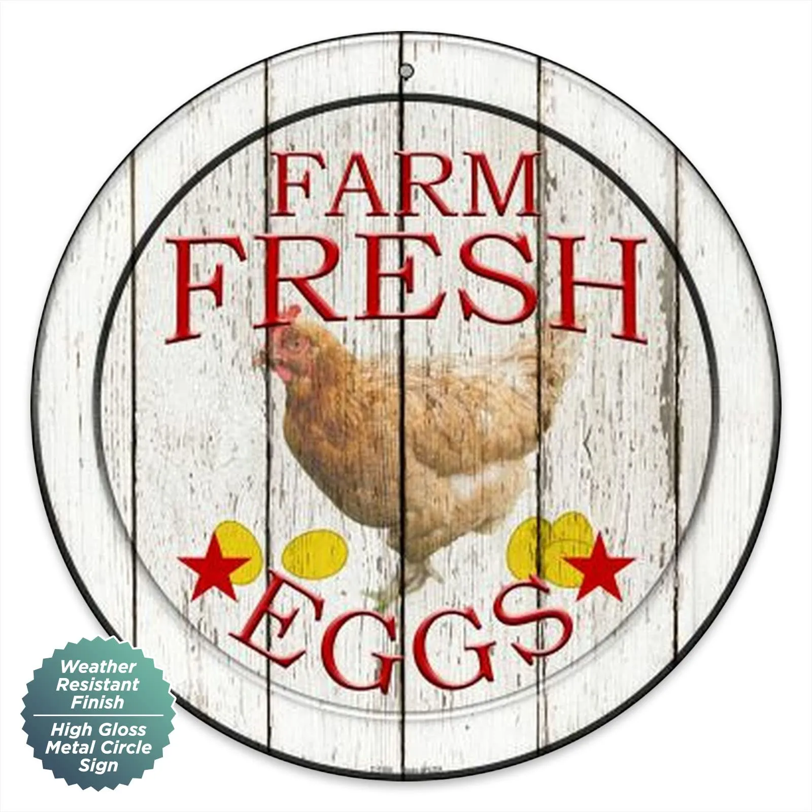 Farm Fresh Eggs Farmhouse and Garden Chicken Metal Circular 12" Sign