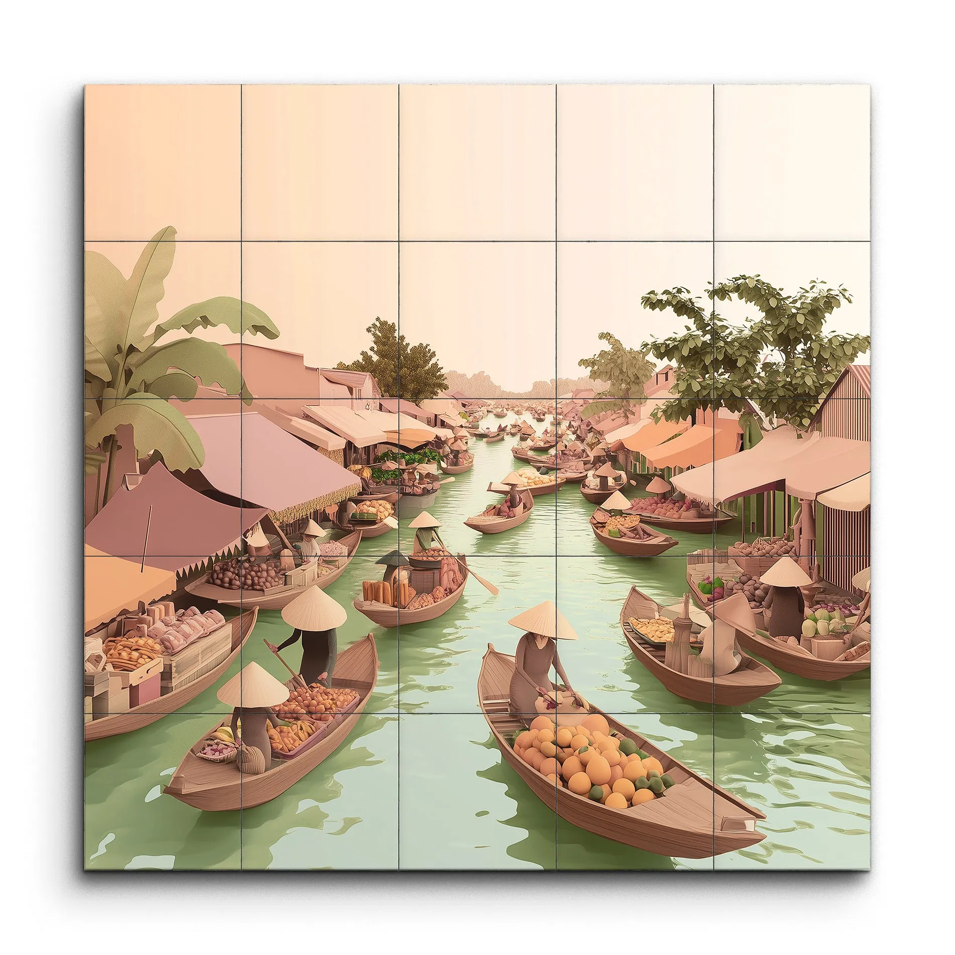 Floating Market Serenity in Pastel Hues