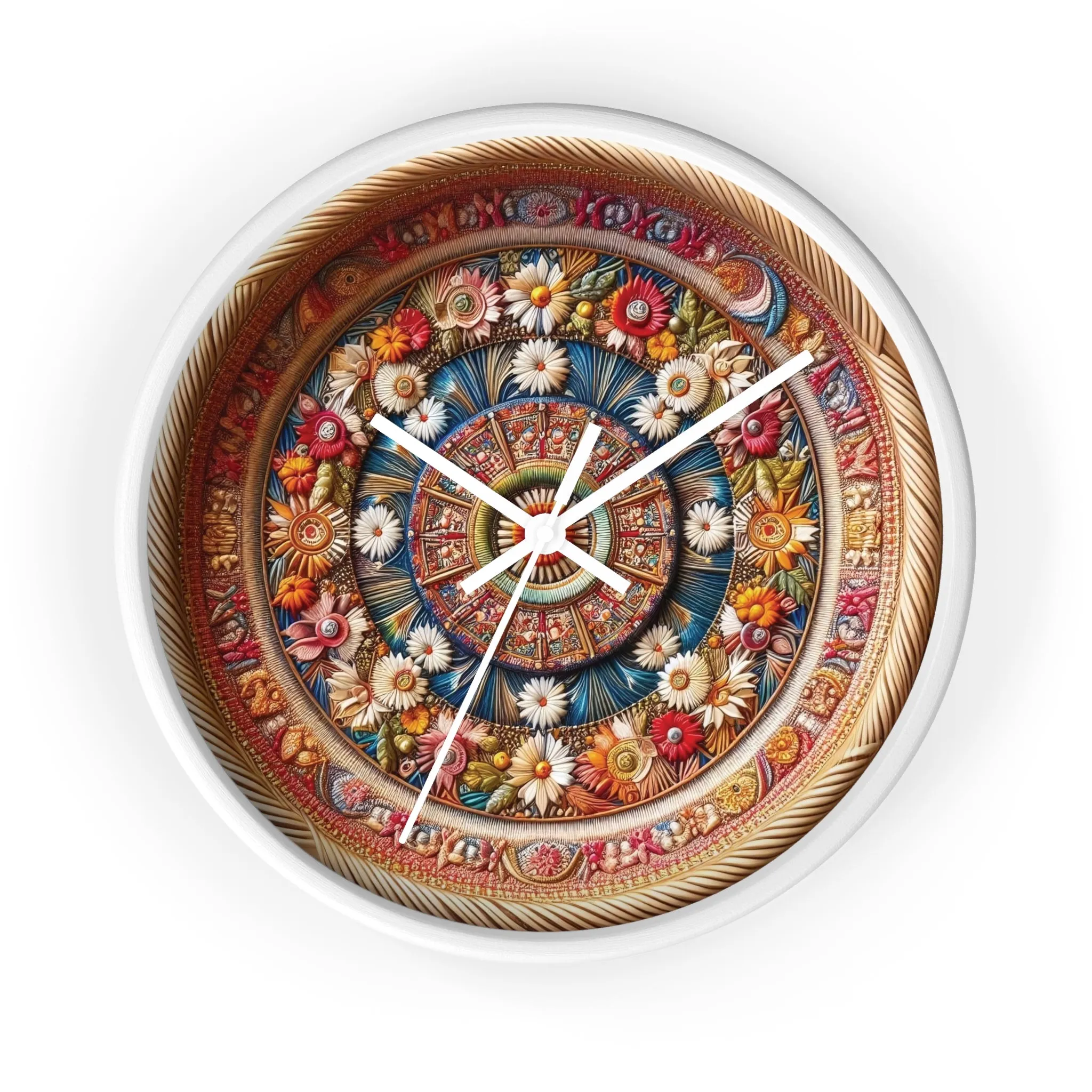 Floral bohemian wicker-look design Wall Clock