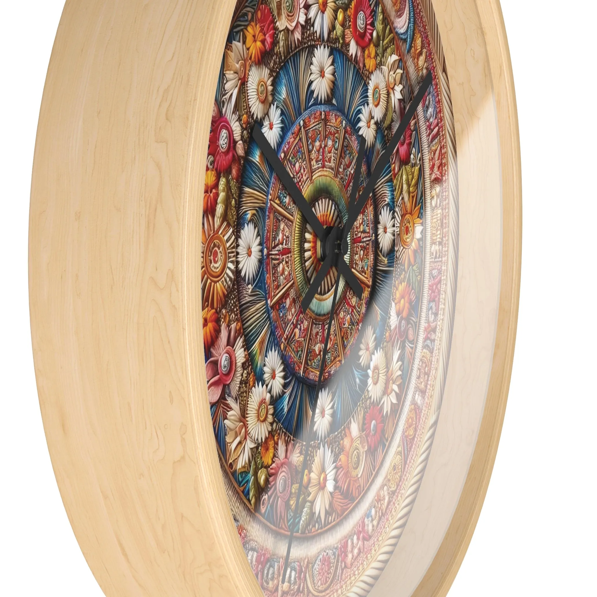 Floral bohemian wicker-look design Wall Clock