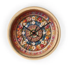 Floral bohemian wicker-look design Wall Clock