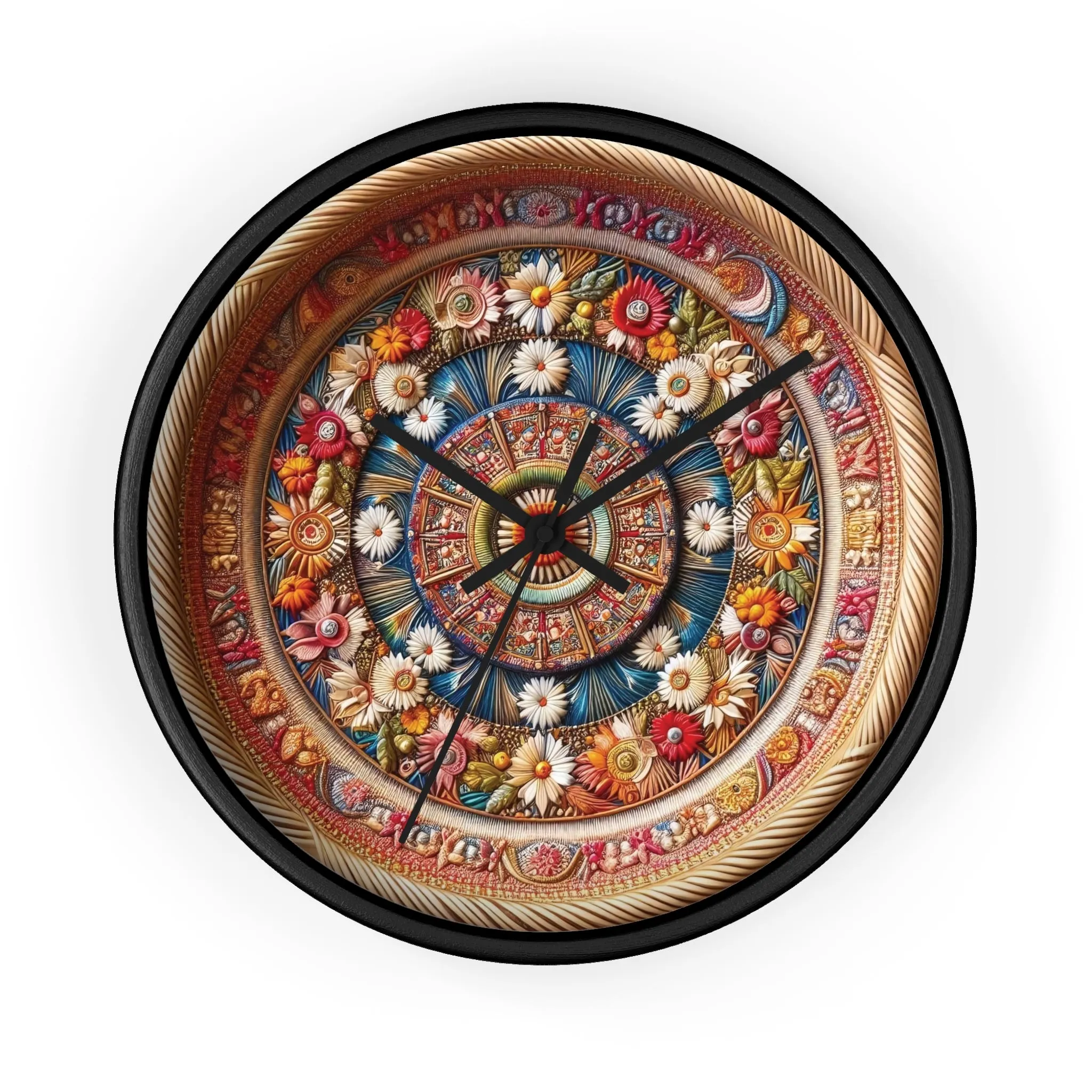 Floral bohemian wicker-look design Wall Clock