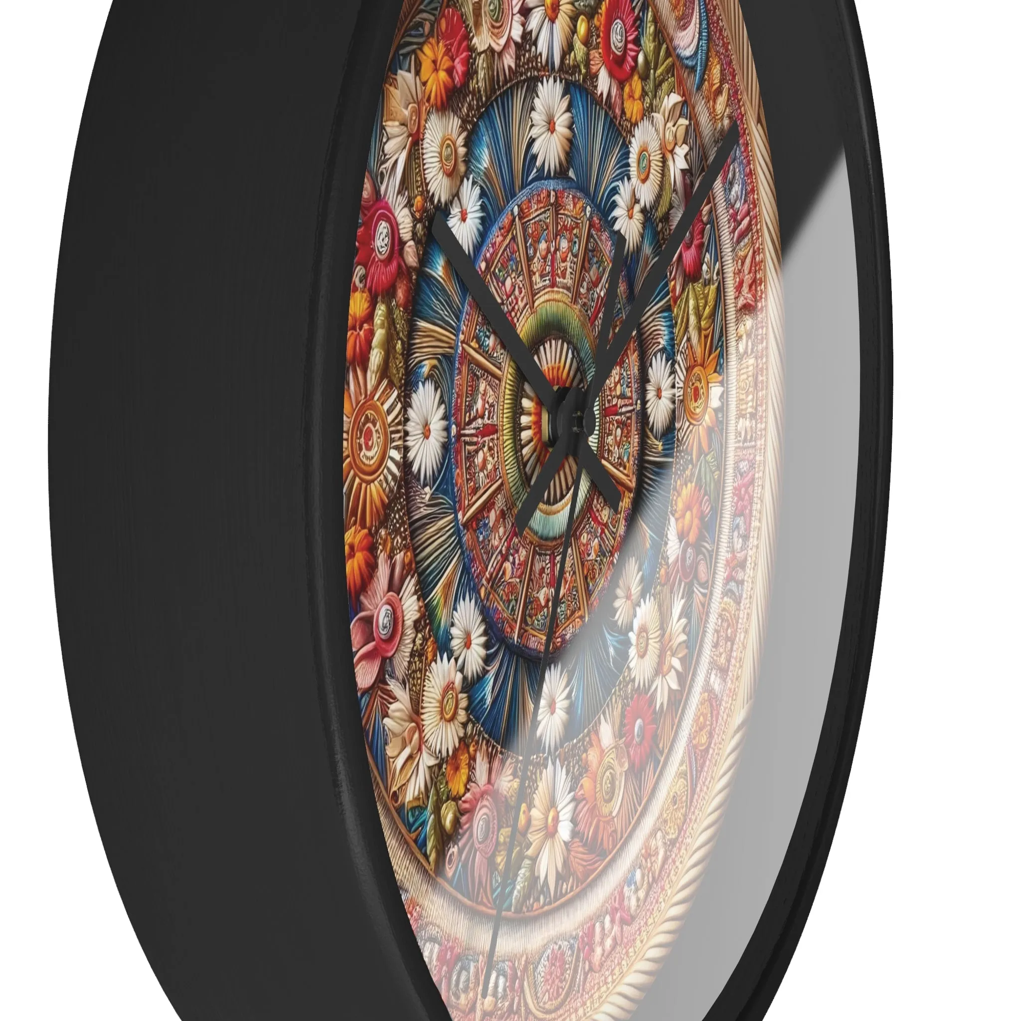 Floral bohemian wicker-look design Wall Clock