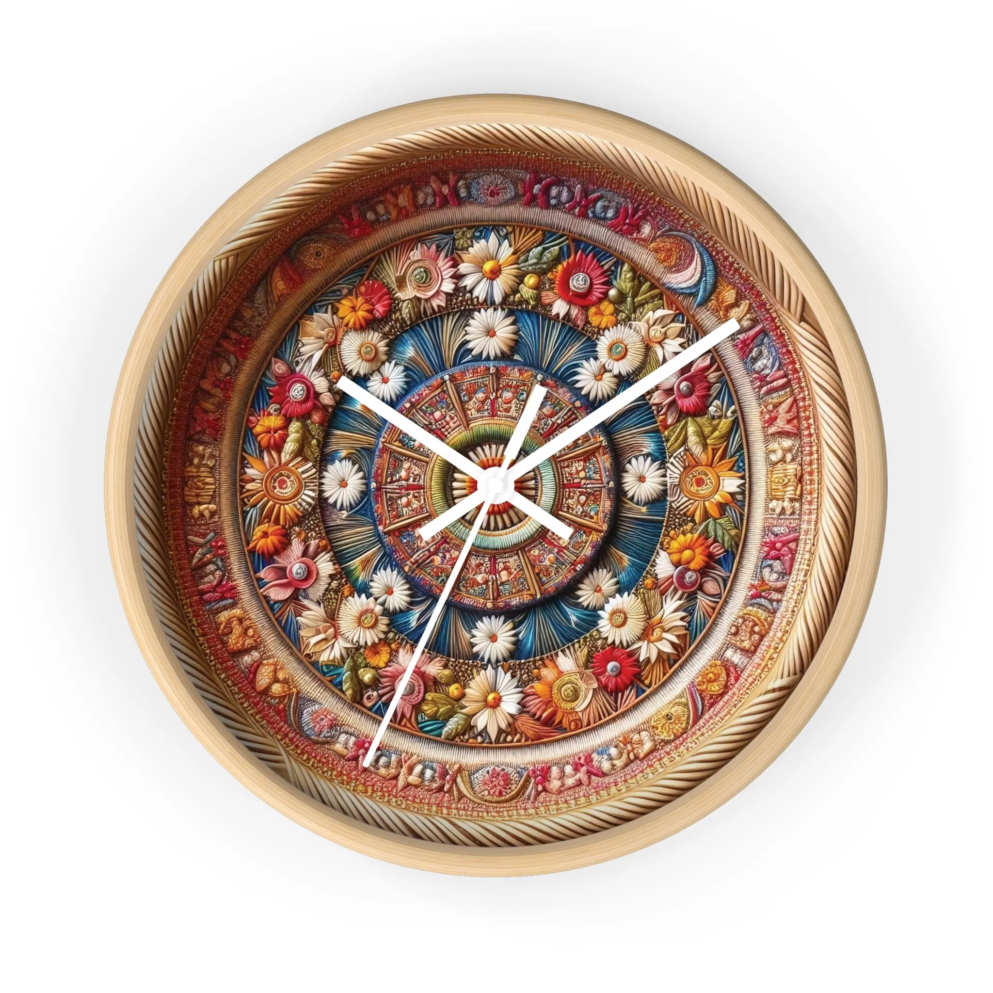 Floral bohemian wicker-look design Wall Clock