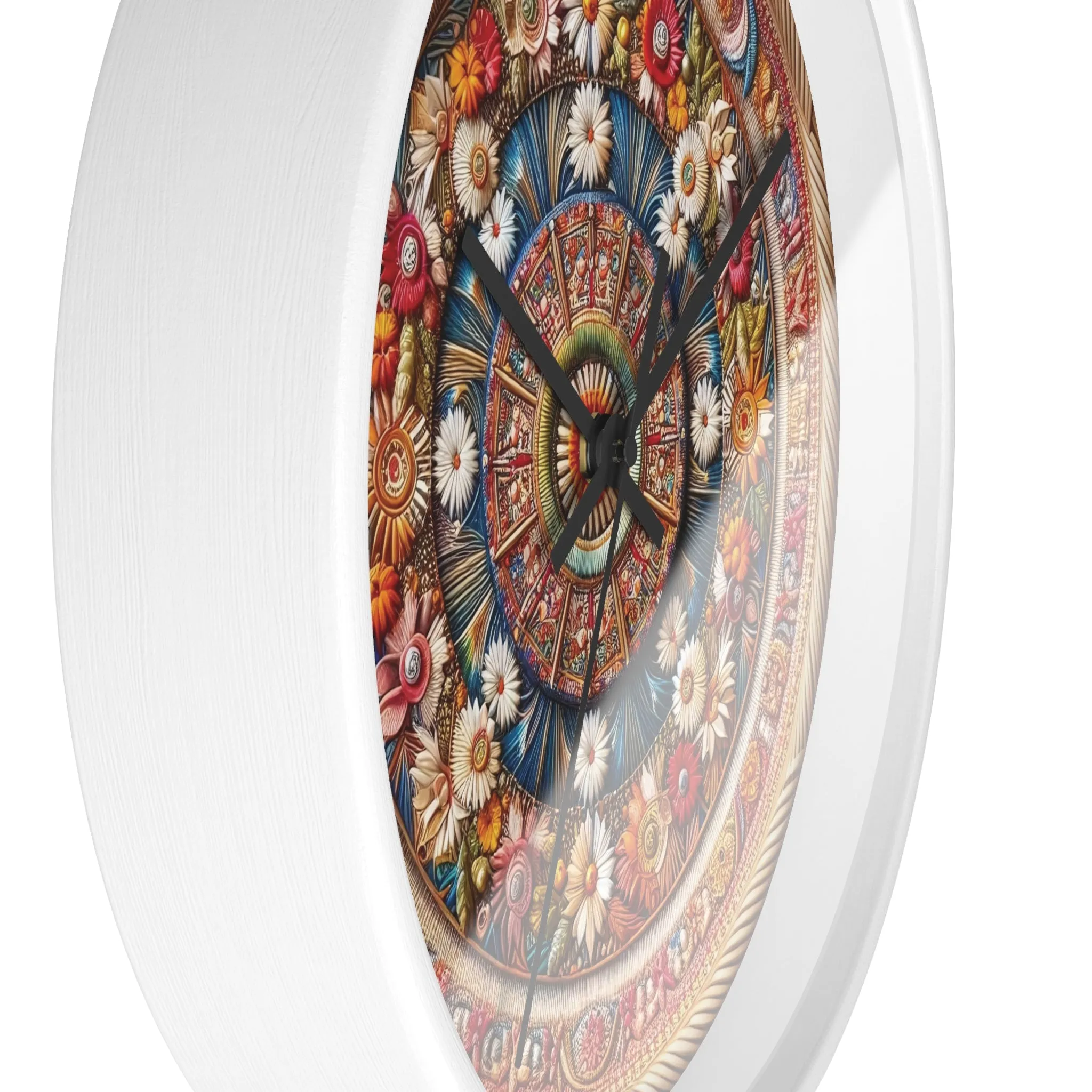 Floral bohemian wicker-look design Wall Clock