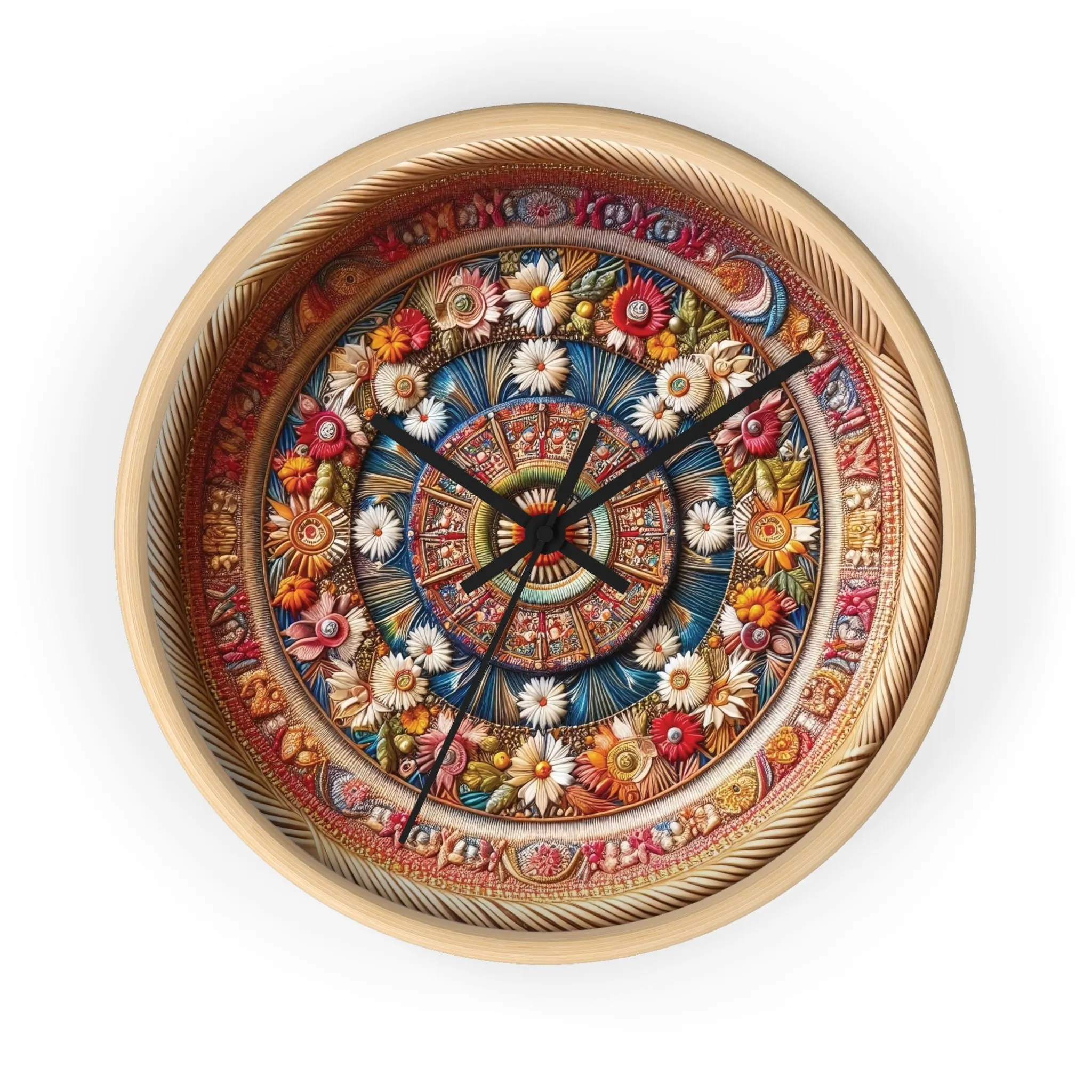 Floral bohemian wicker-look design Wall Clock