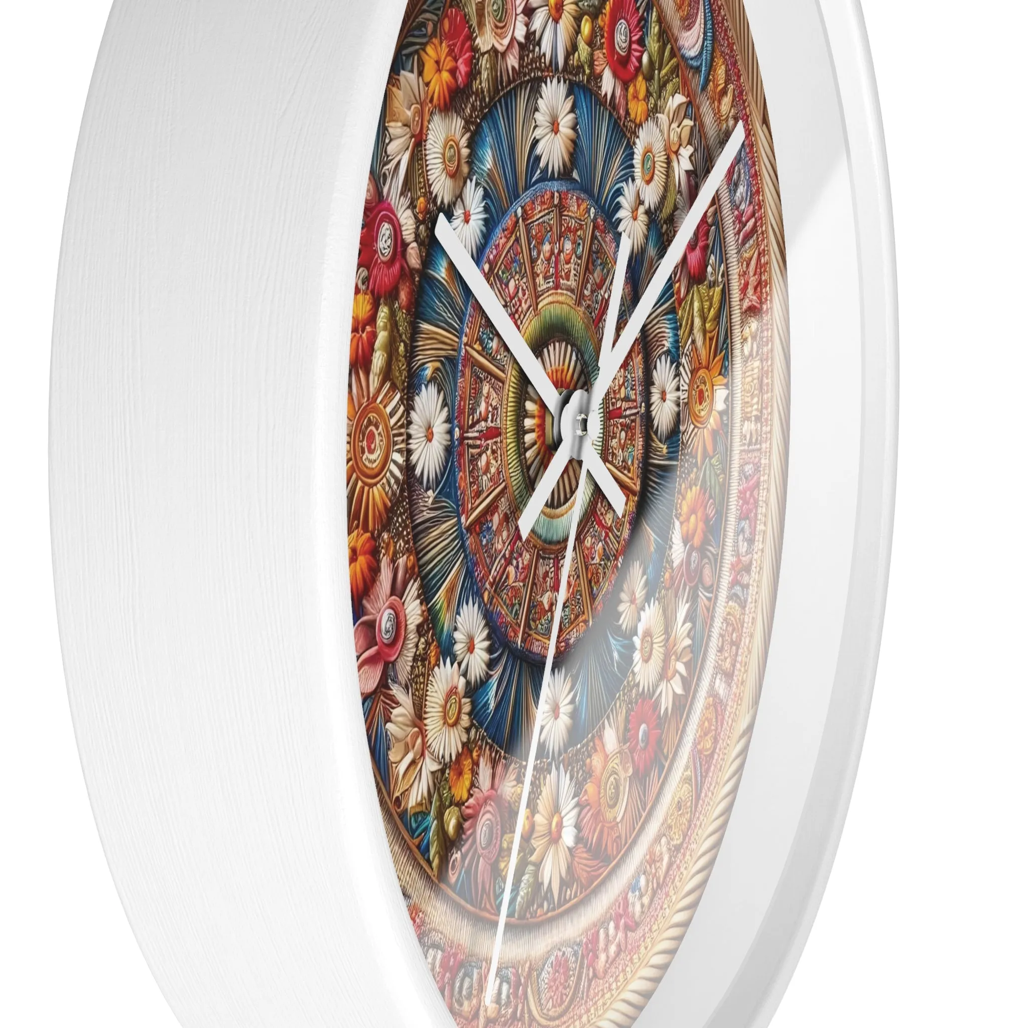 Floral bohemian wicker-look design Wall Clock