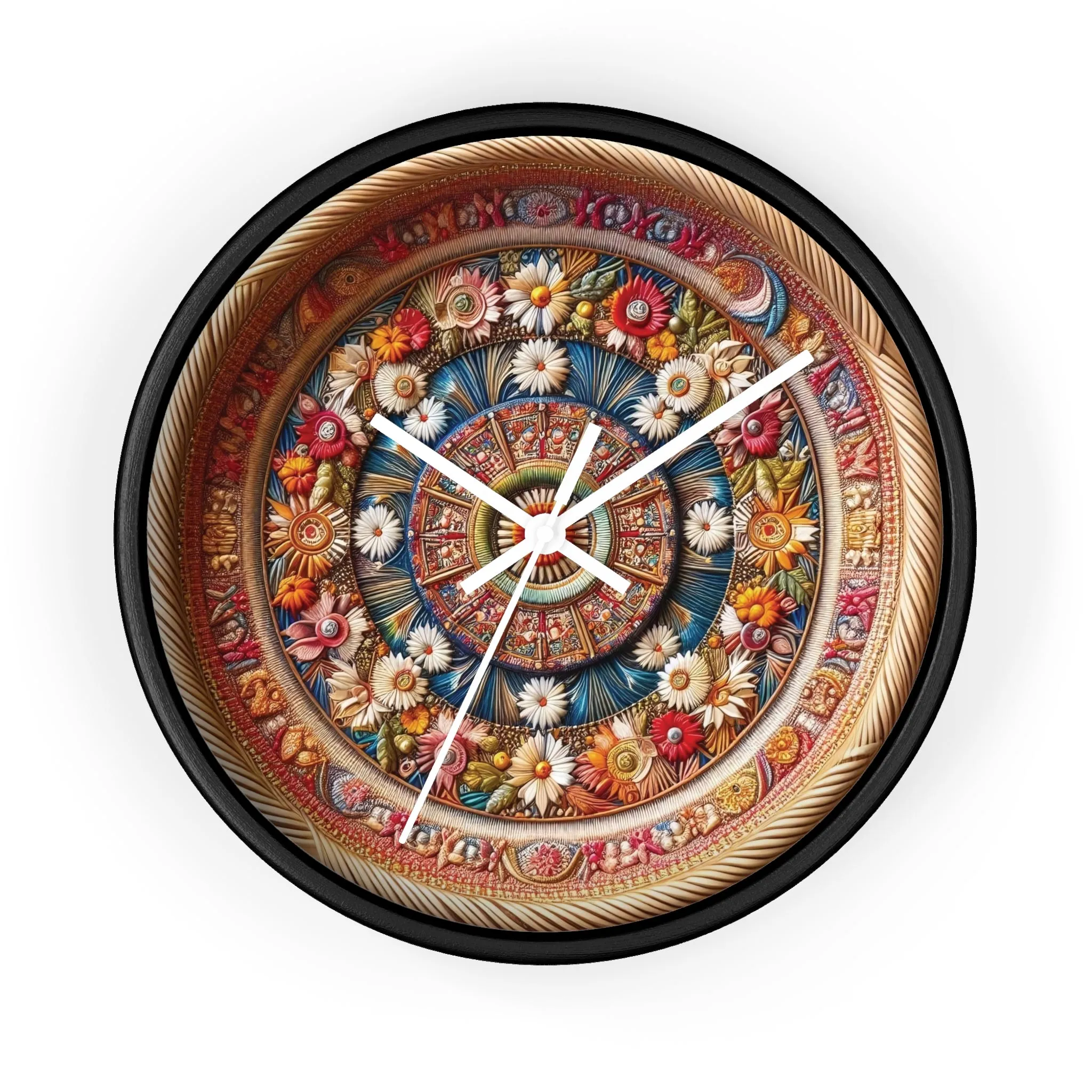 Floral bohemian wicker-look design Wall Clock