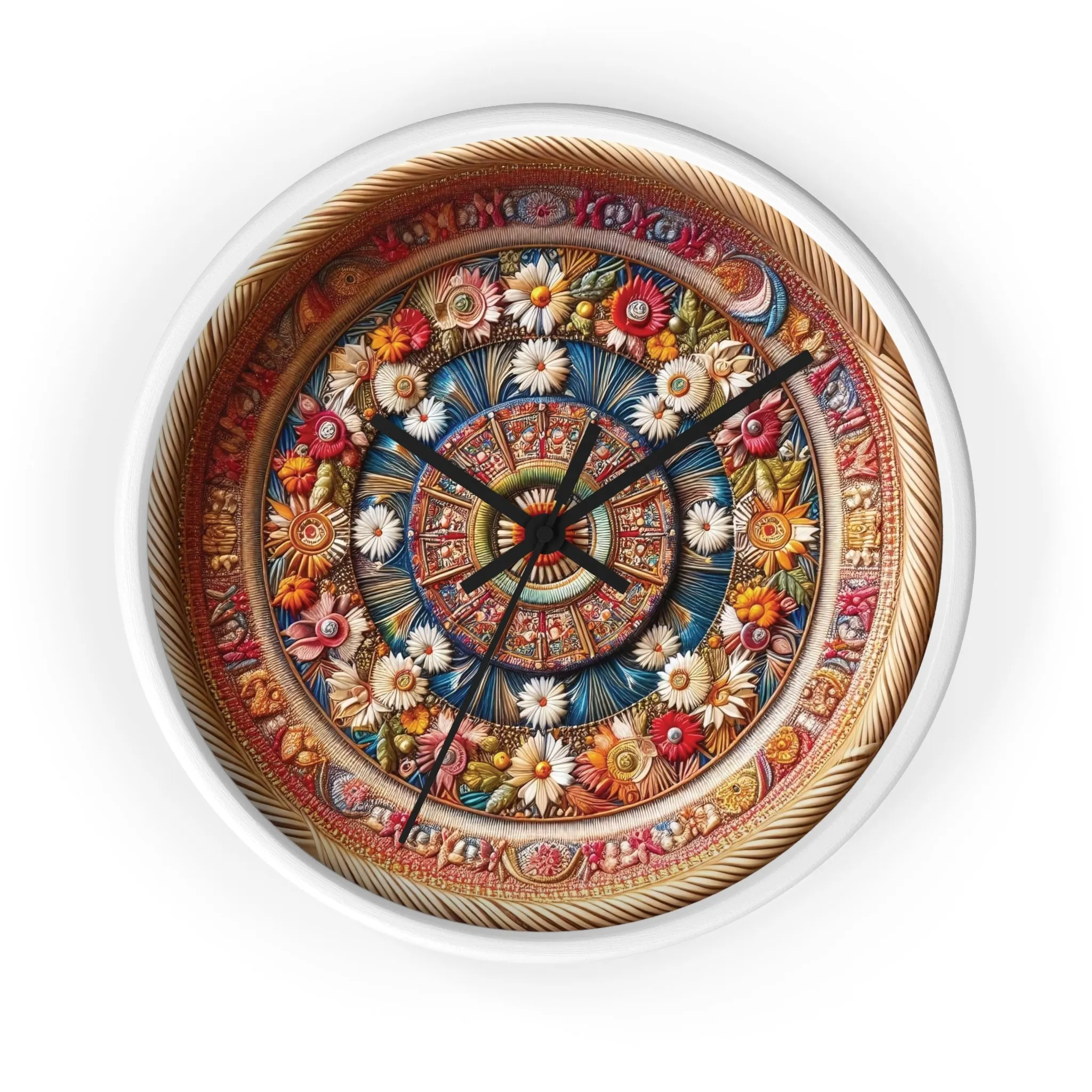 Floral bohemian wicker-look design Wall Clock