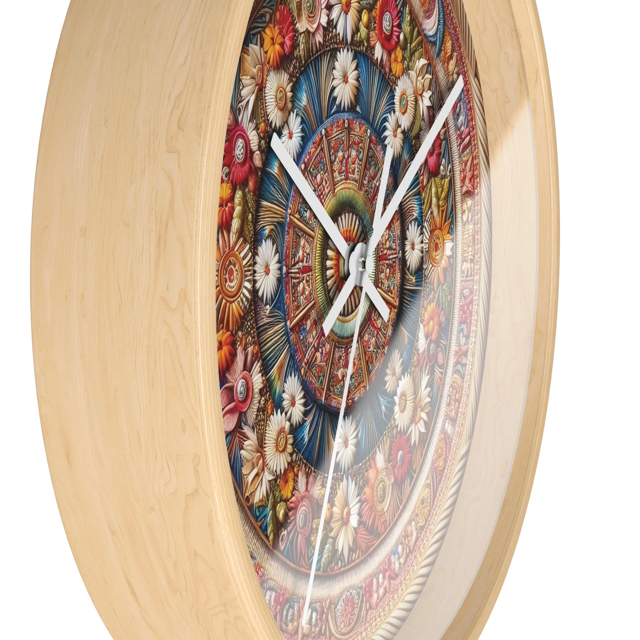 Floral bohemian wicker-look design Wall Clock