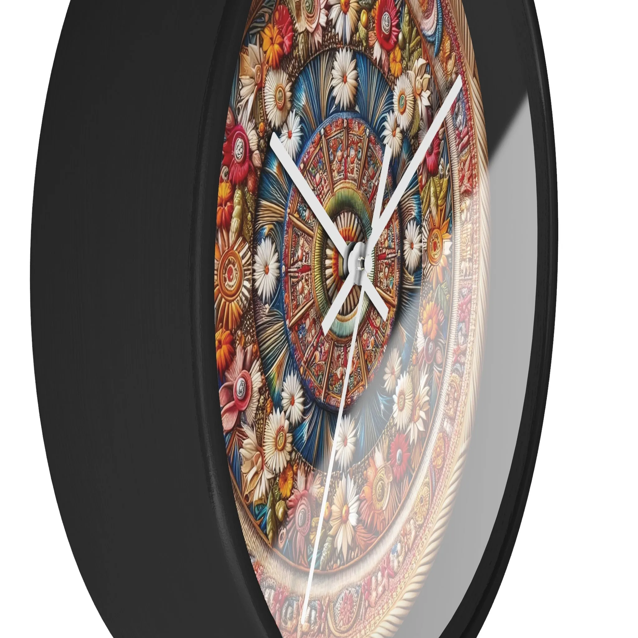 Floral bohemian wicker-look design Wall Clock