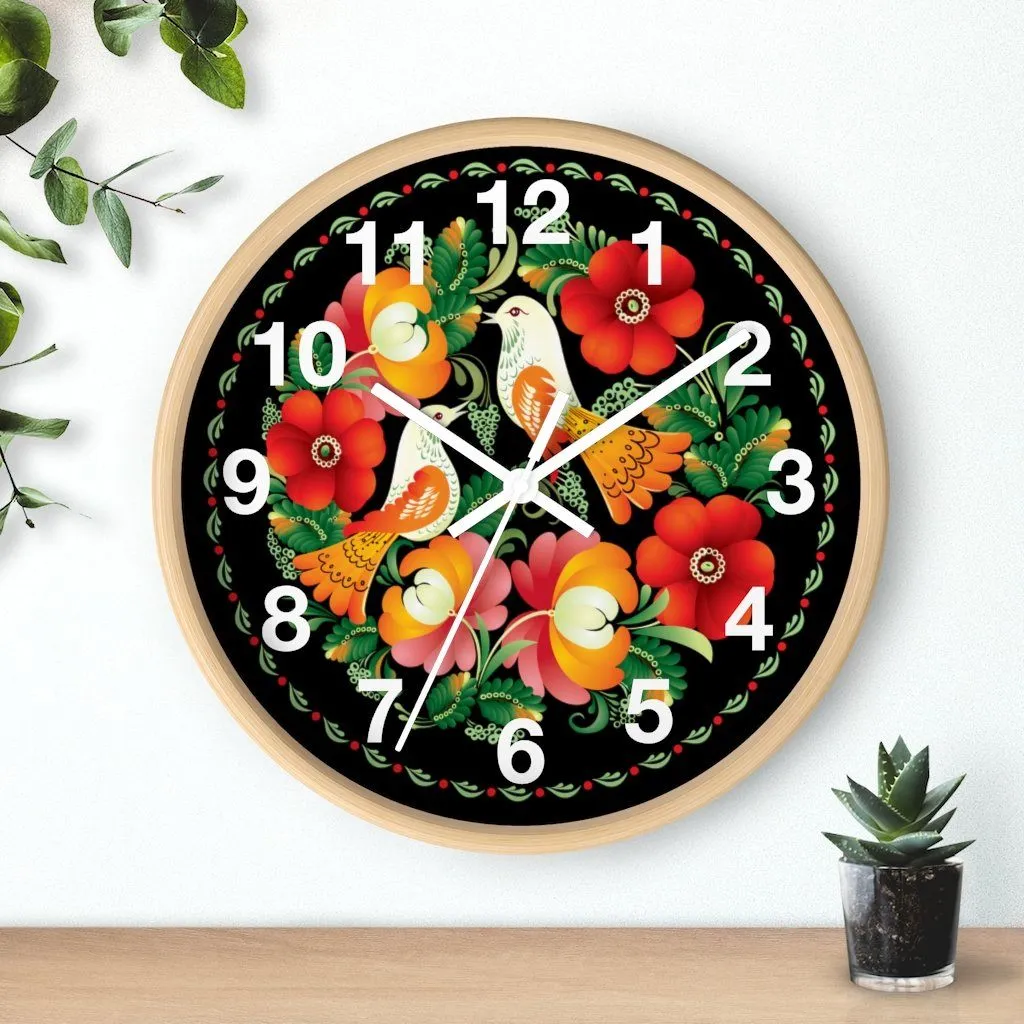 Folk Art Love Birds Wall Clock