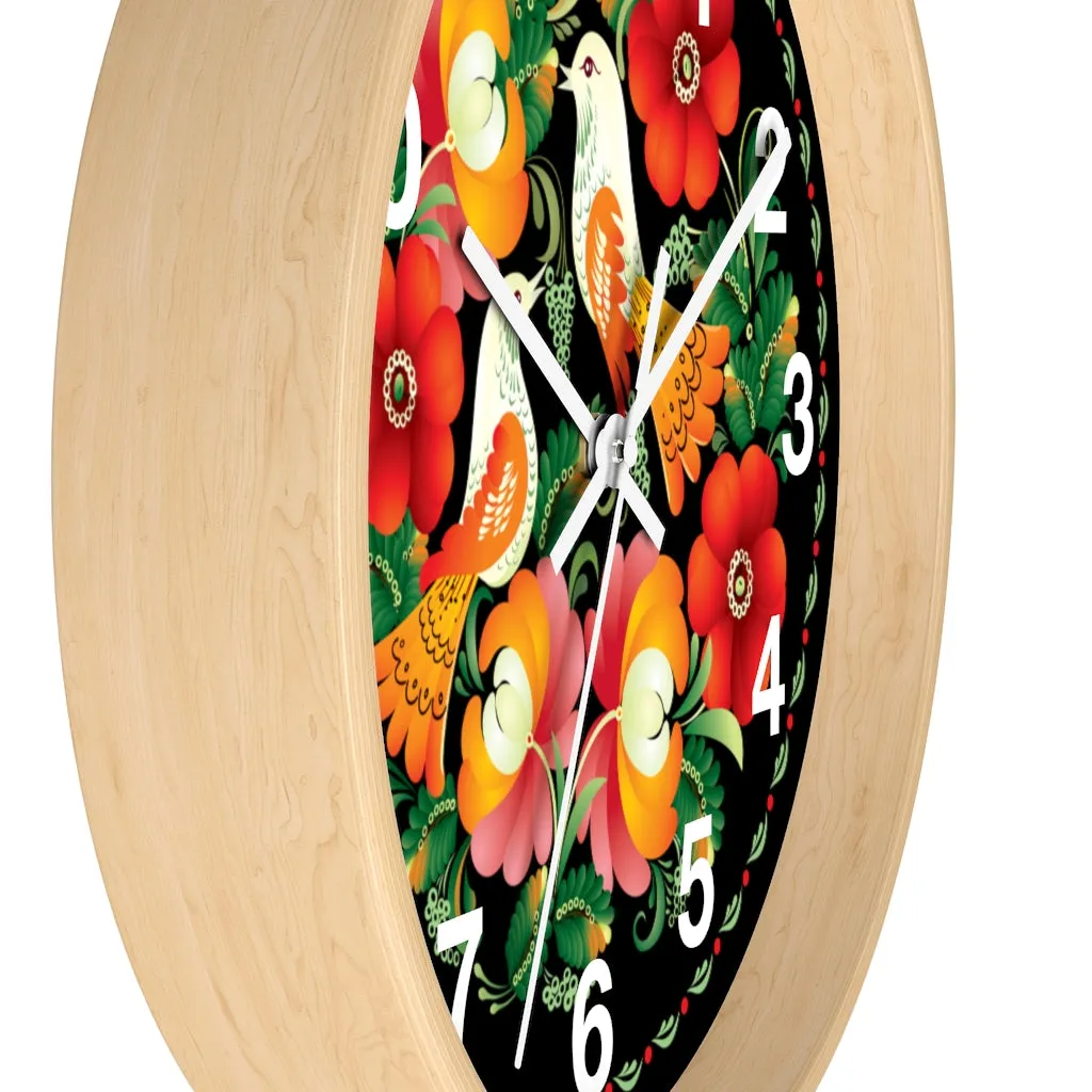 Folk Art Love Birds Wall Clock