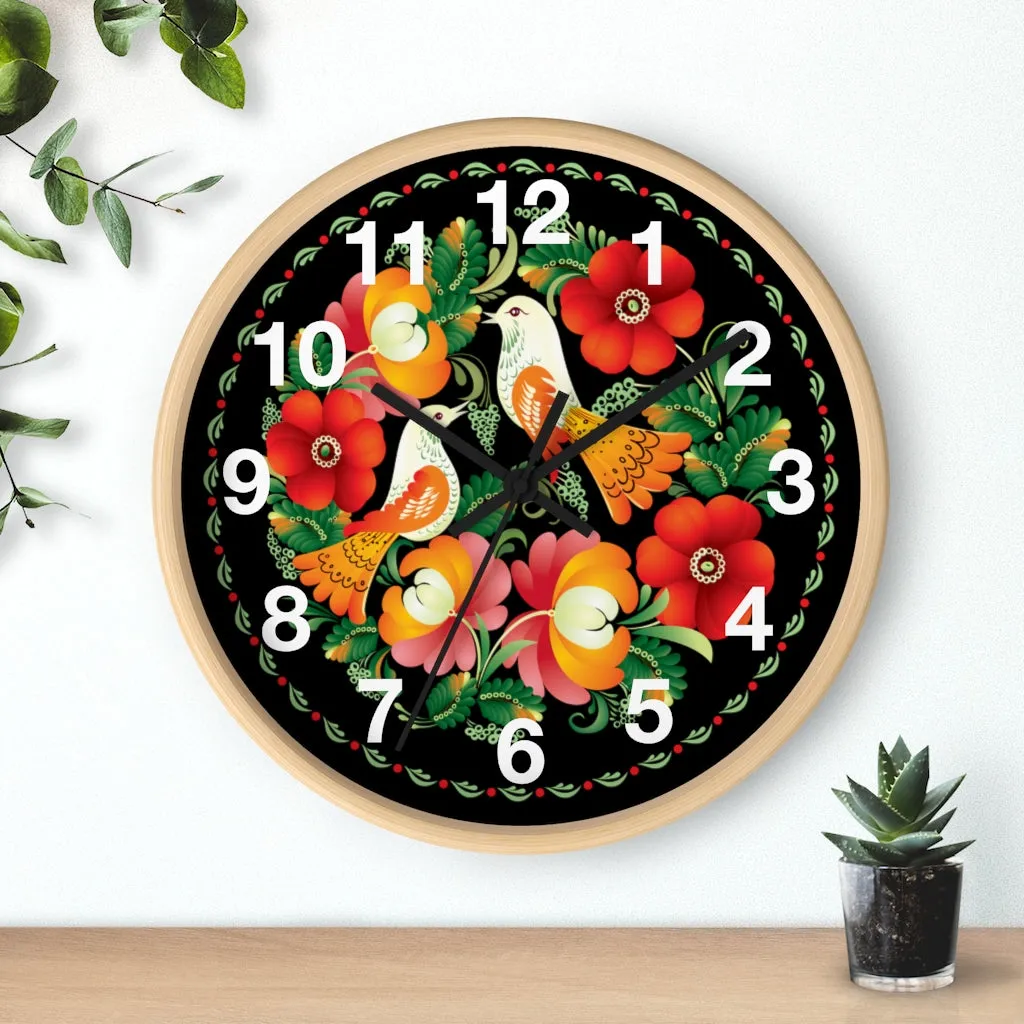 Folk Art Love Birds Wall Clock