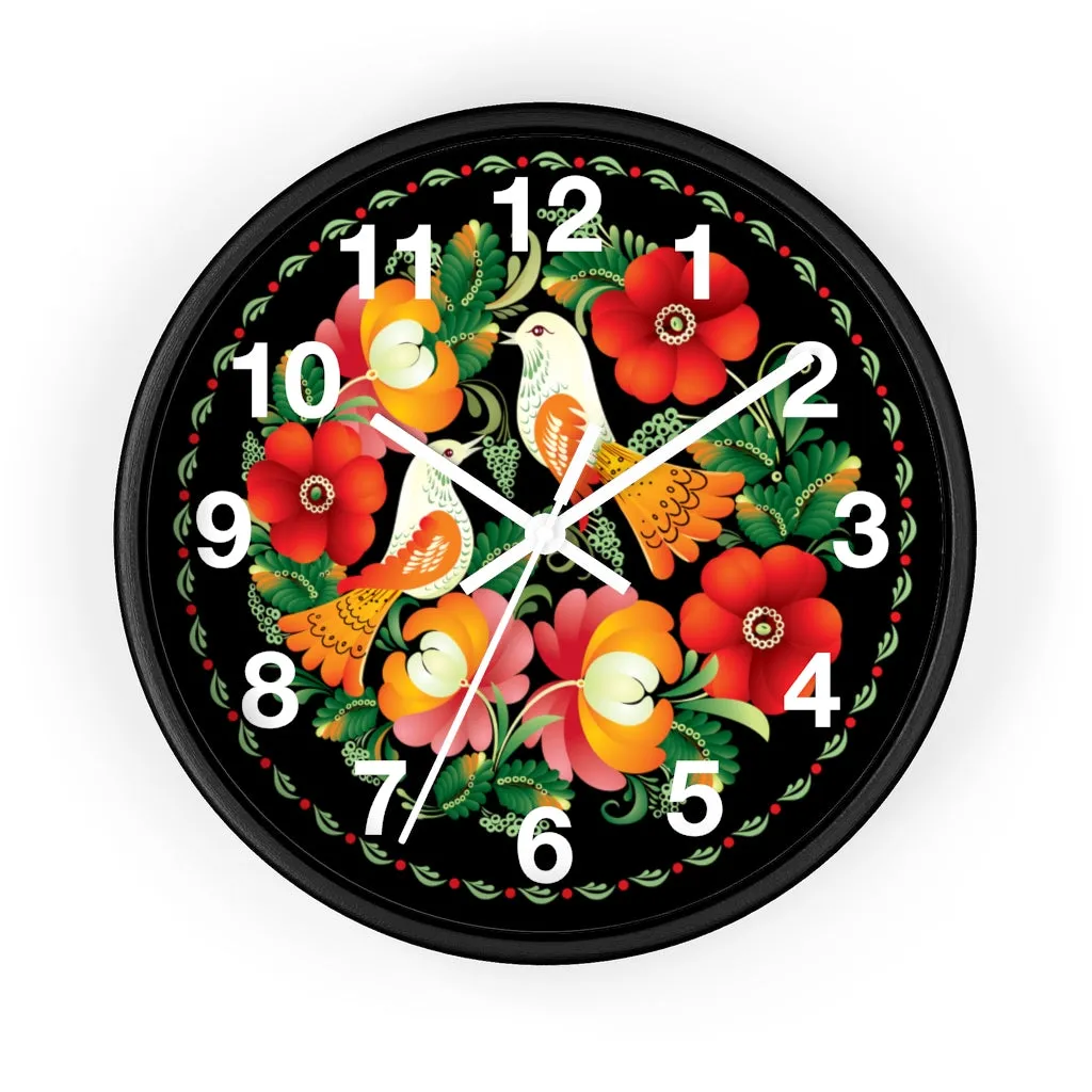 Folk Art Love Birds Wall Clock