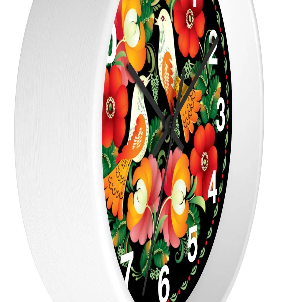 Folk Art Love Birds Wall Clock