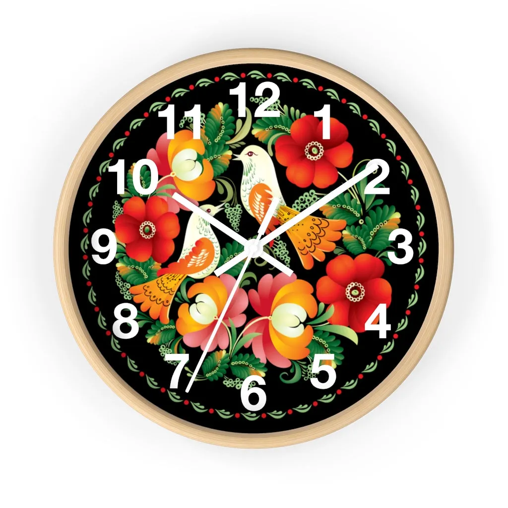 Folk Art Love Birds Wall Clock
