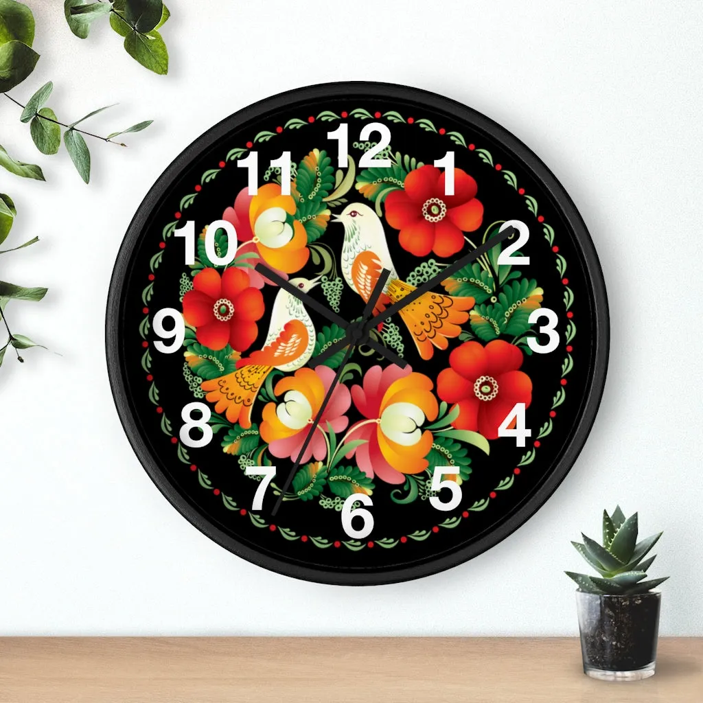Folk Art Love Birds Wall Clock