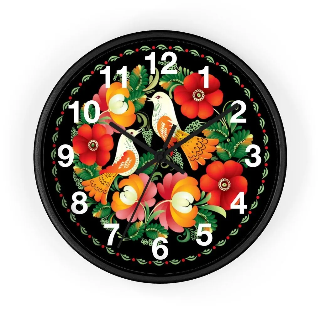 Folk Art Love Birds Wall Clock