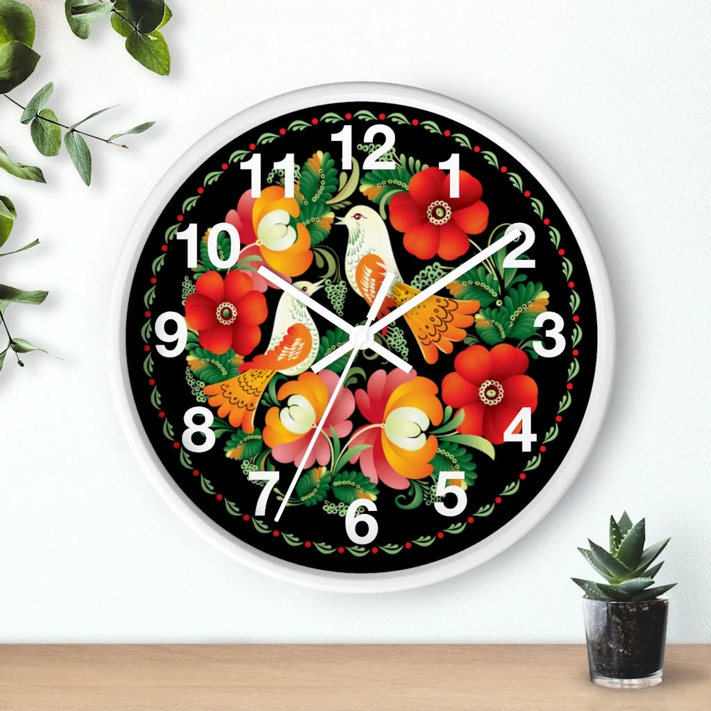 Folk Art Love Birds Wall Clock