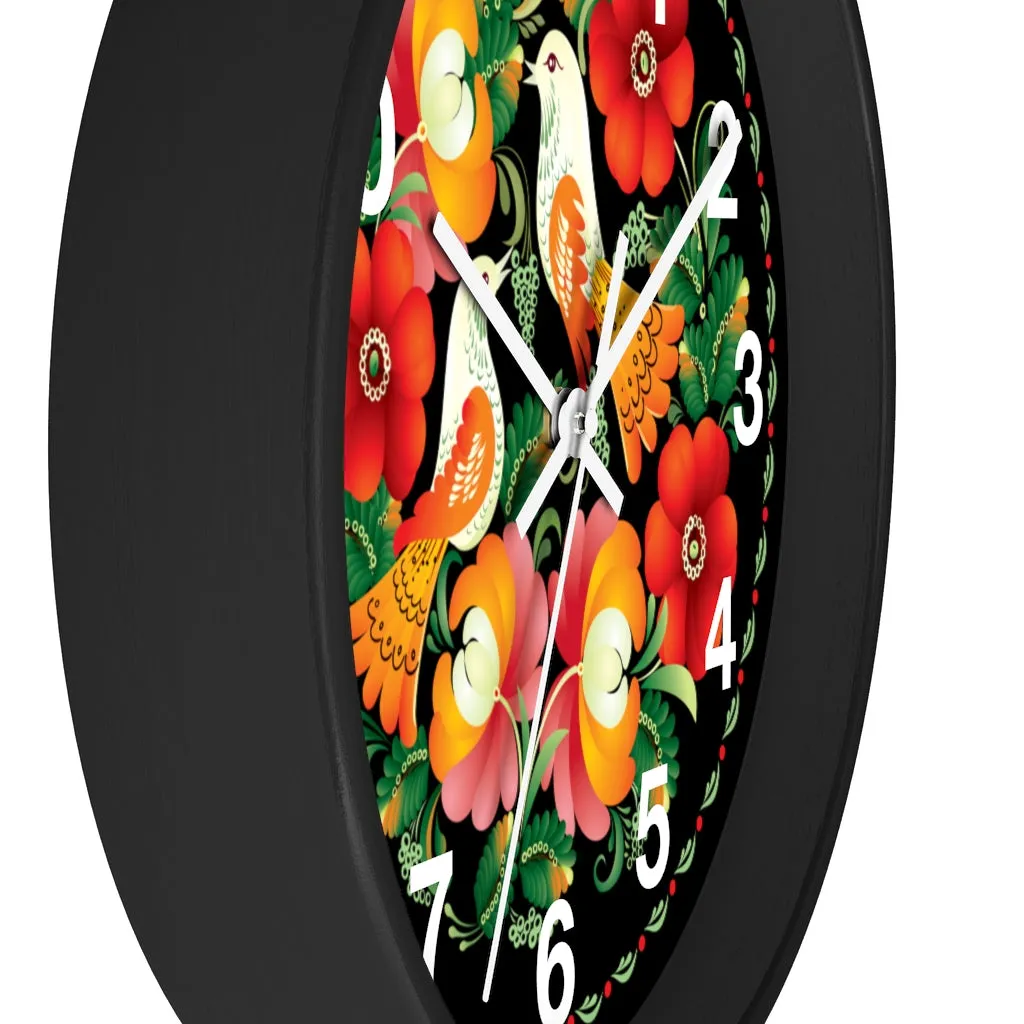 Folk Art Love Birds Wall Clock