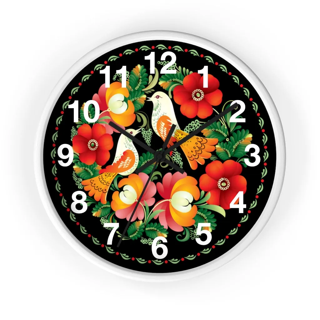 Folk Art Love Birds Wall Clock