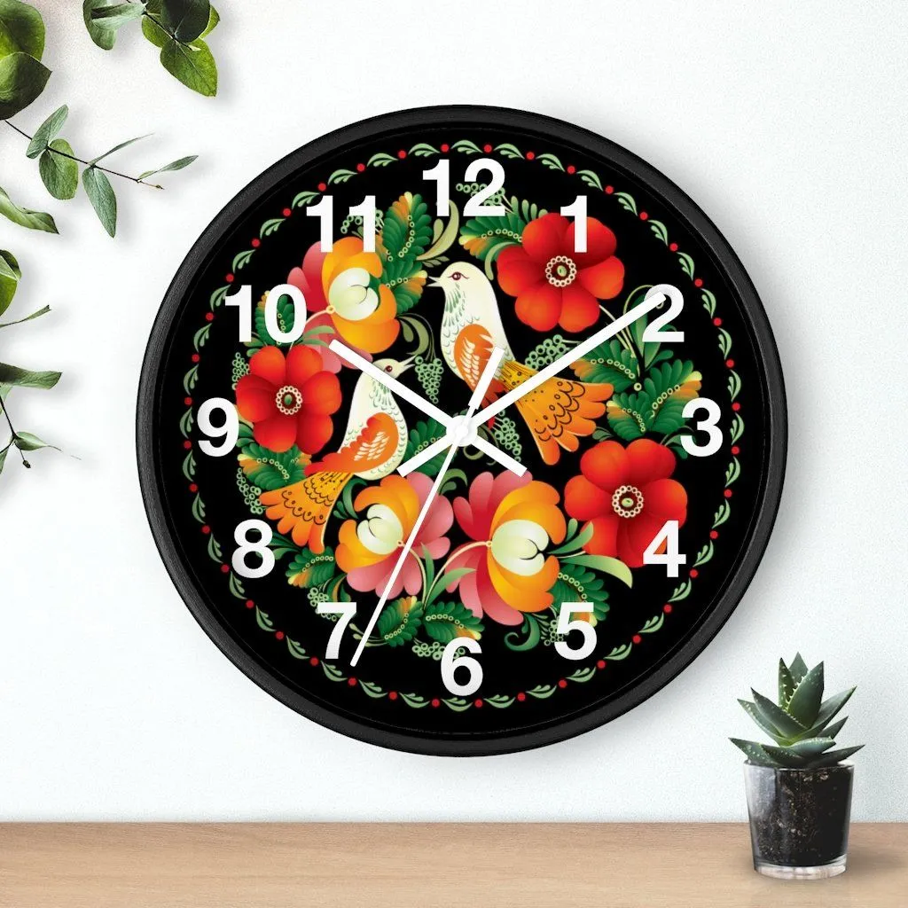 Folk Art Love Birds Wall Clock