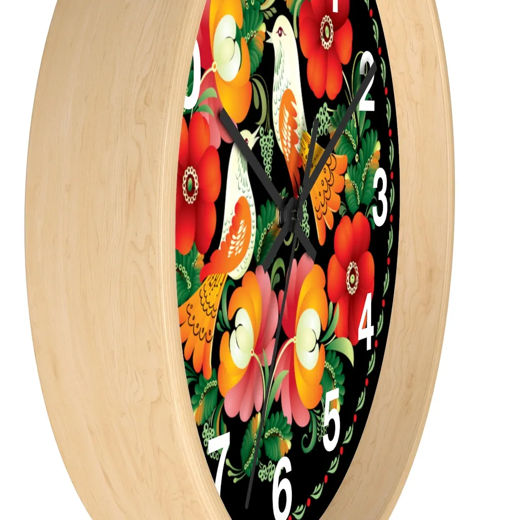 Folk Art Love Birds Wall Clock