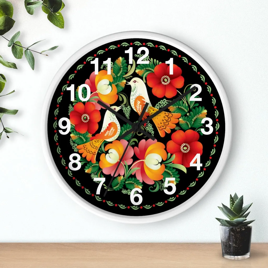 Folk Art Love Birds Wall Clock