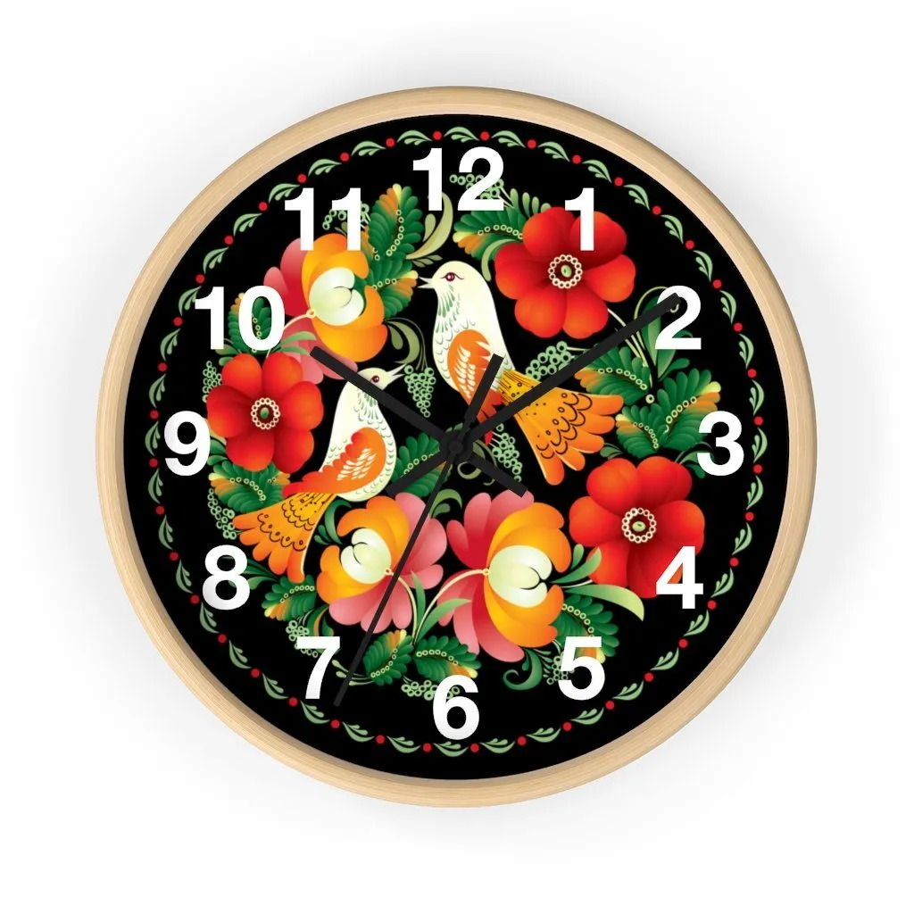 Folk Art Love Birds Wall Clock