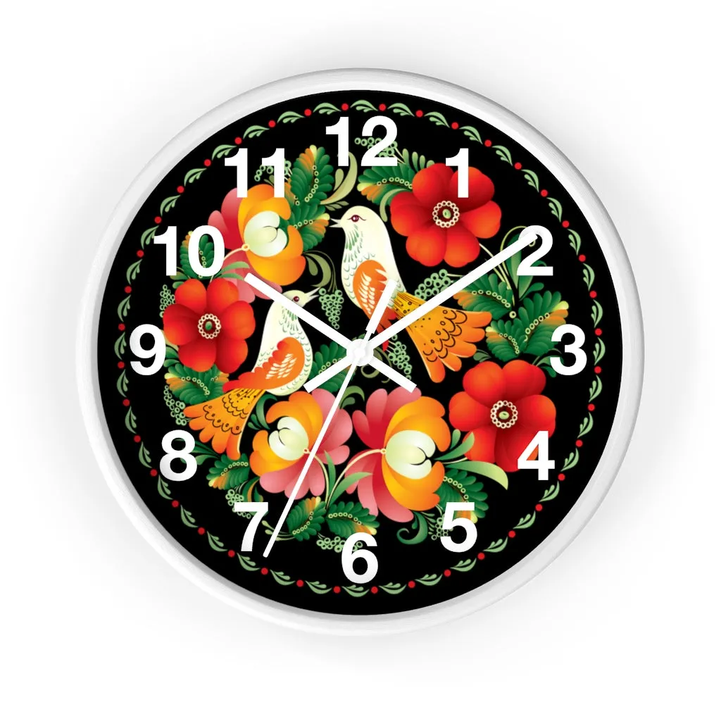 Folk Art Love Birds Wall Clock