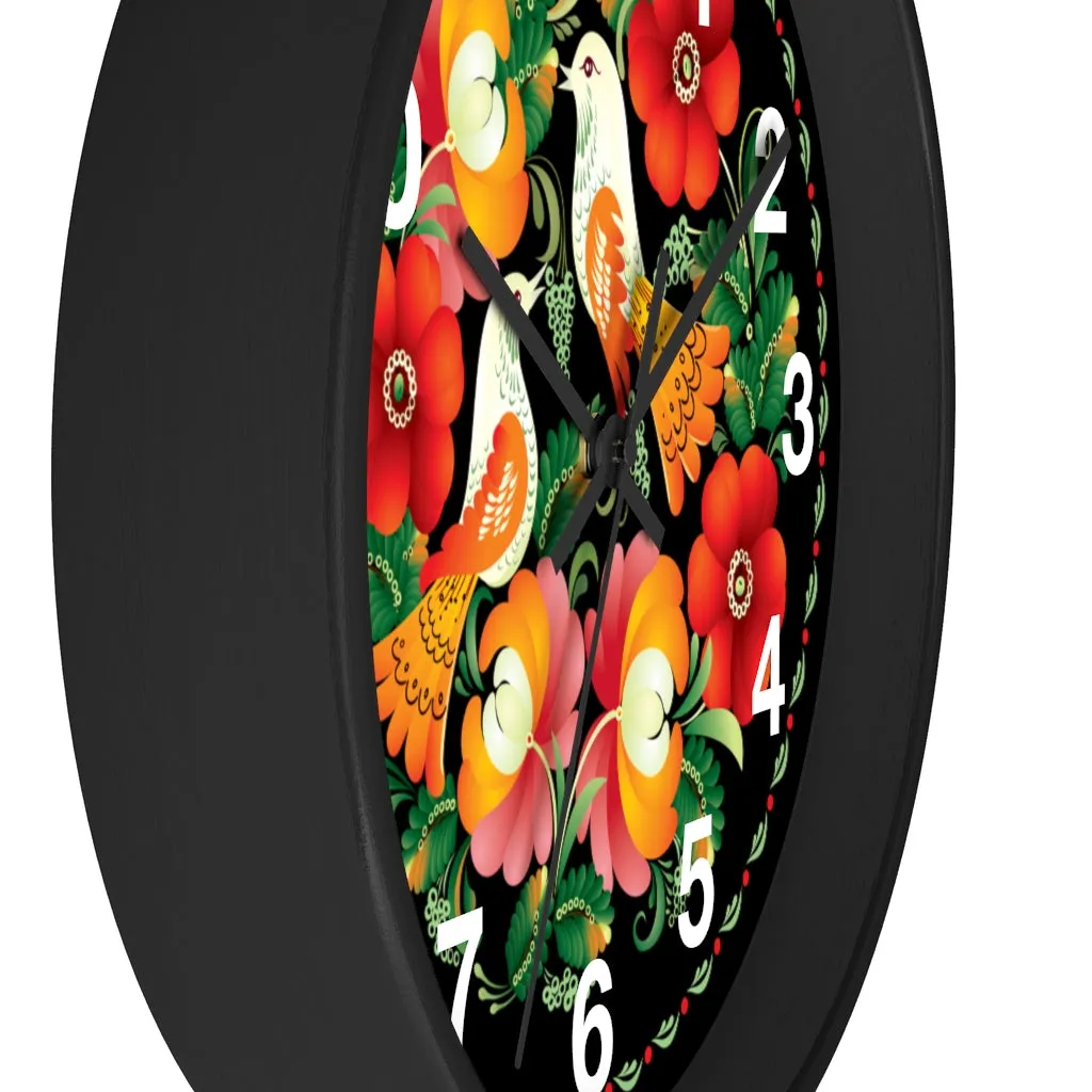 Folk Art Love Birds Wall Clock